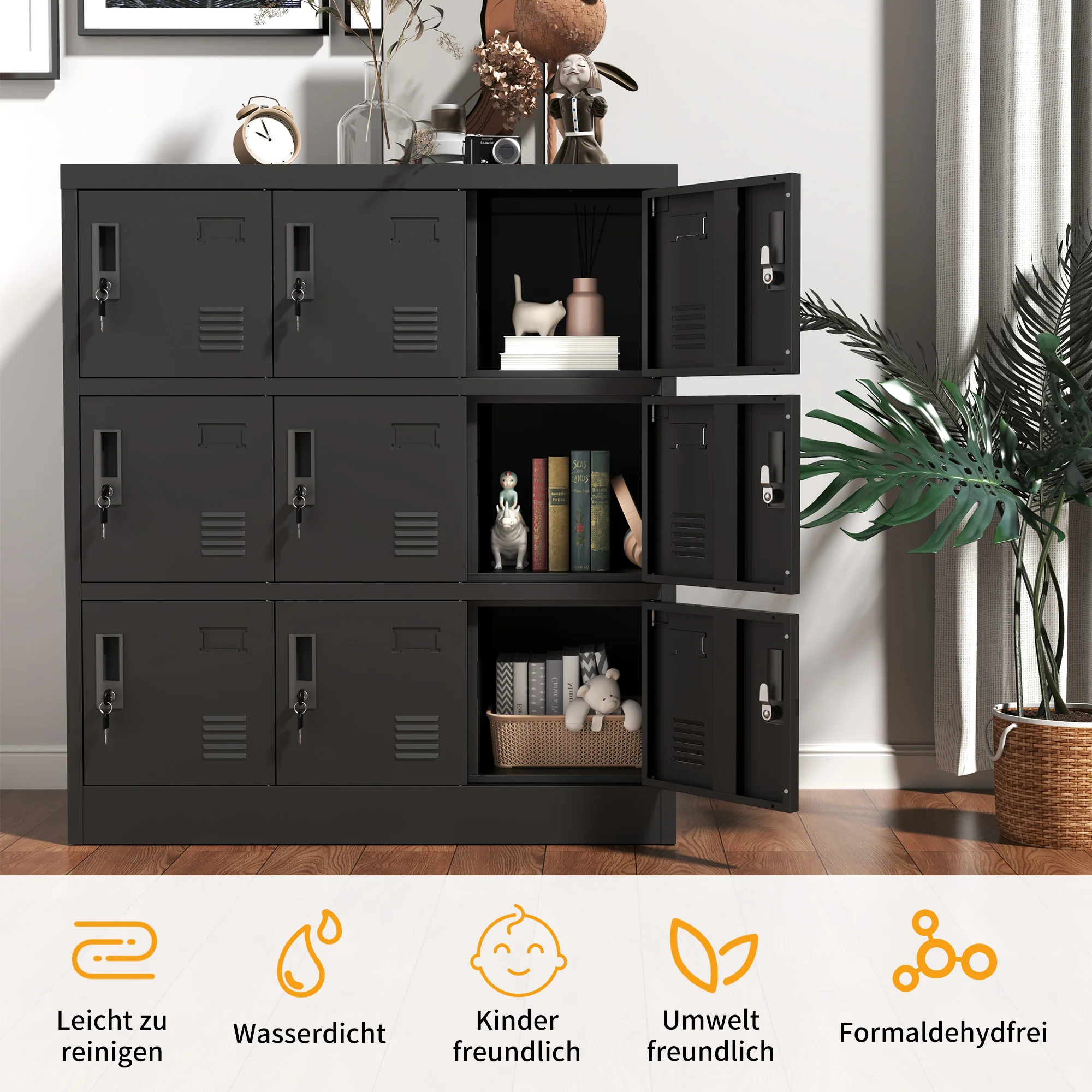 Metal Cabinets 9-Door Secure Storage Card Slot 100x90x40cm - Black - Image 4