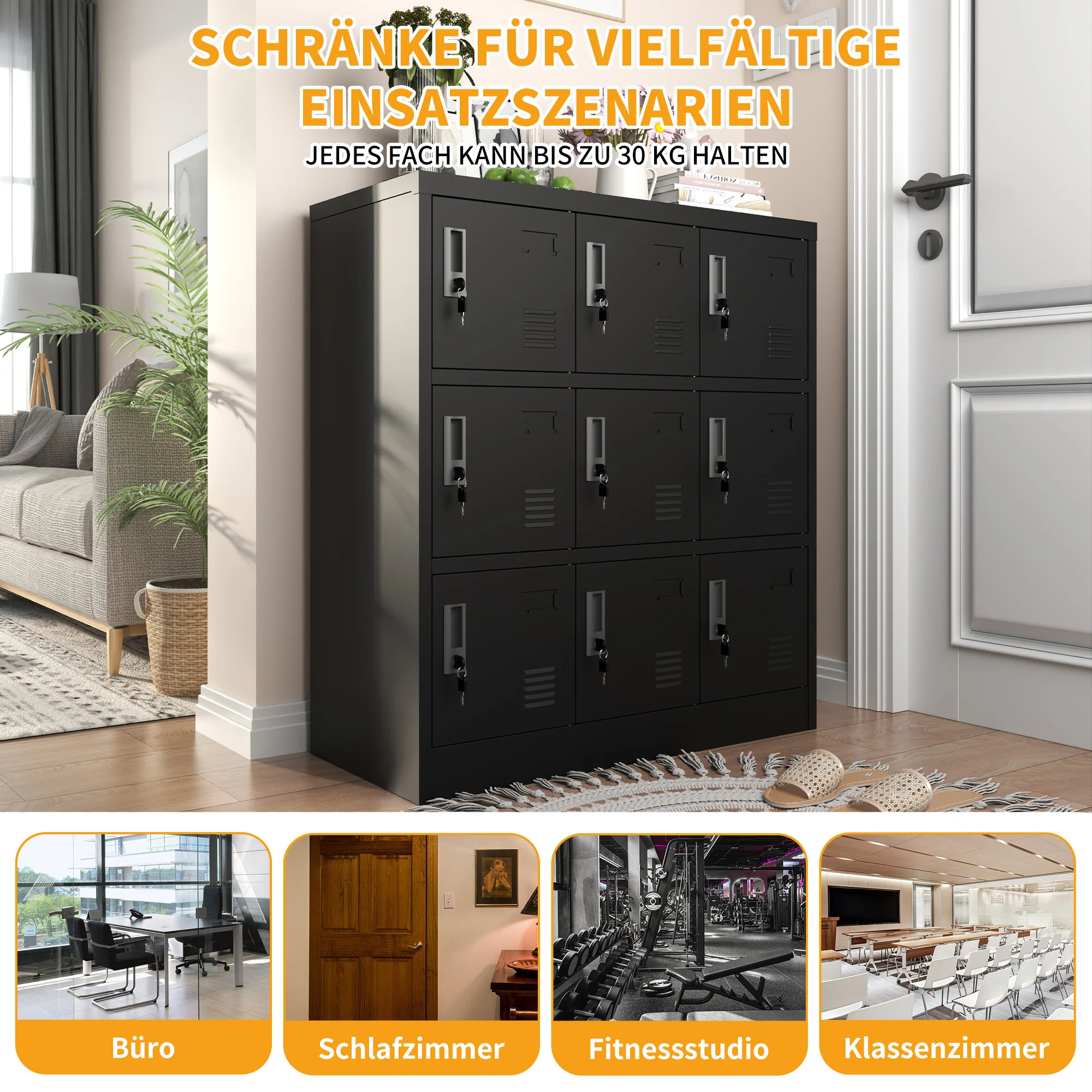 Metal Cabinets 9-Door Secure Storage Card Slot 100x90x40cm - Black - Image 5