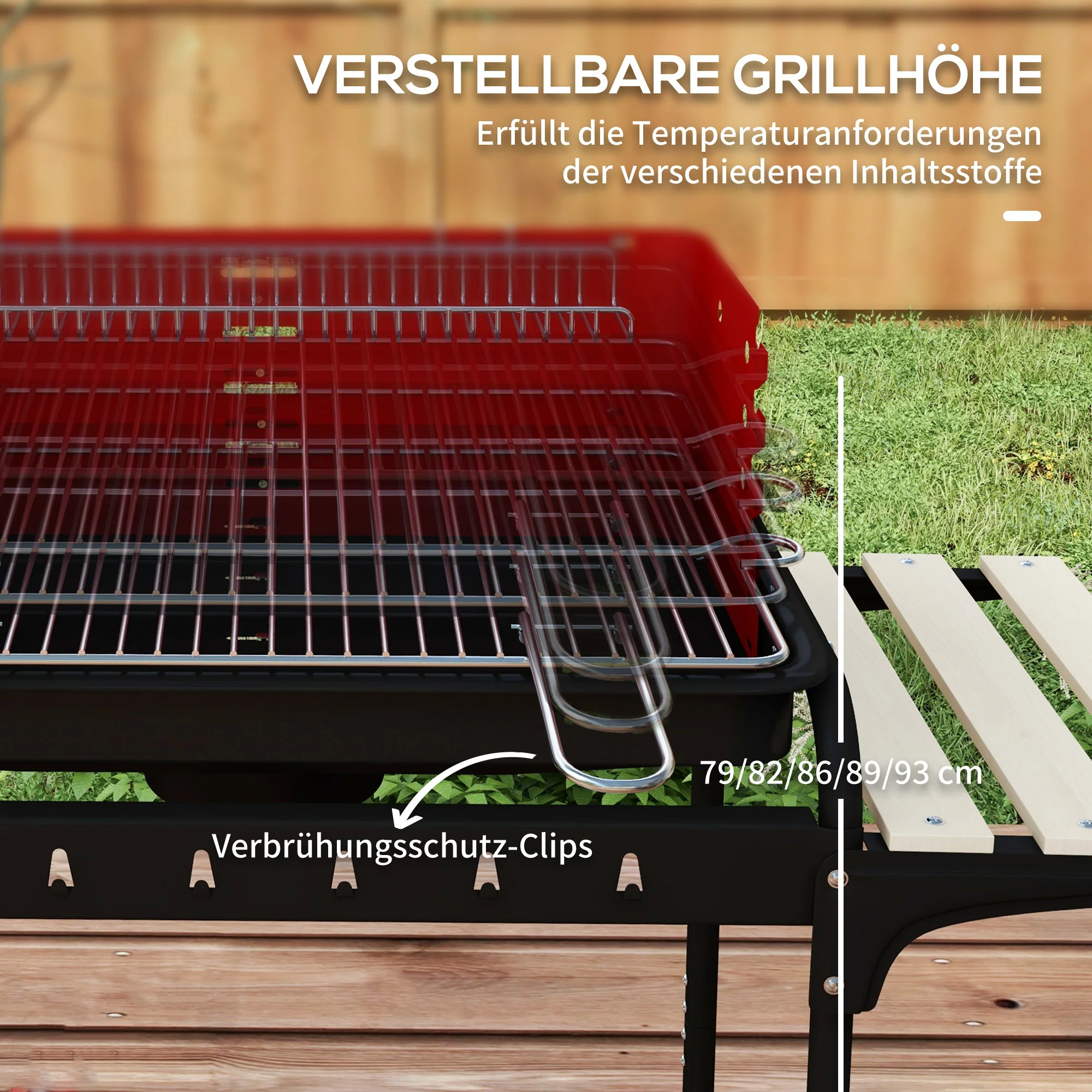 Metal Charcoal Grill BBQ Smoker Mobile with Wheels Adjustable Grate Wood Shelf - Image 5