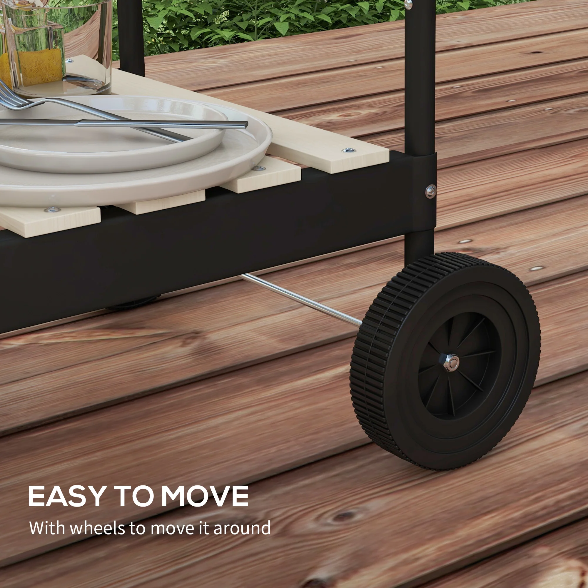 Metal Charcoal Grill BBQ Smoker Mobile with Wheels Adjustable Grate Wood Shelf - Image 7
