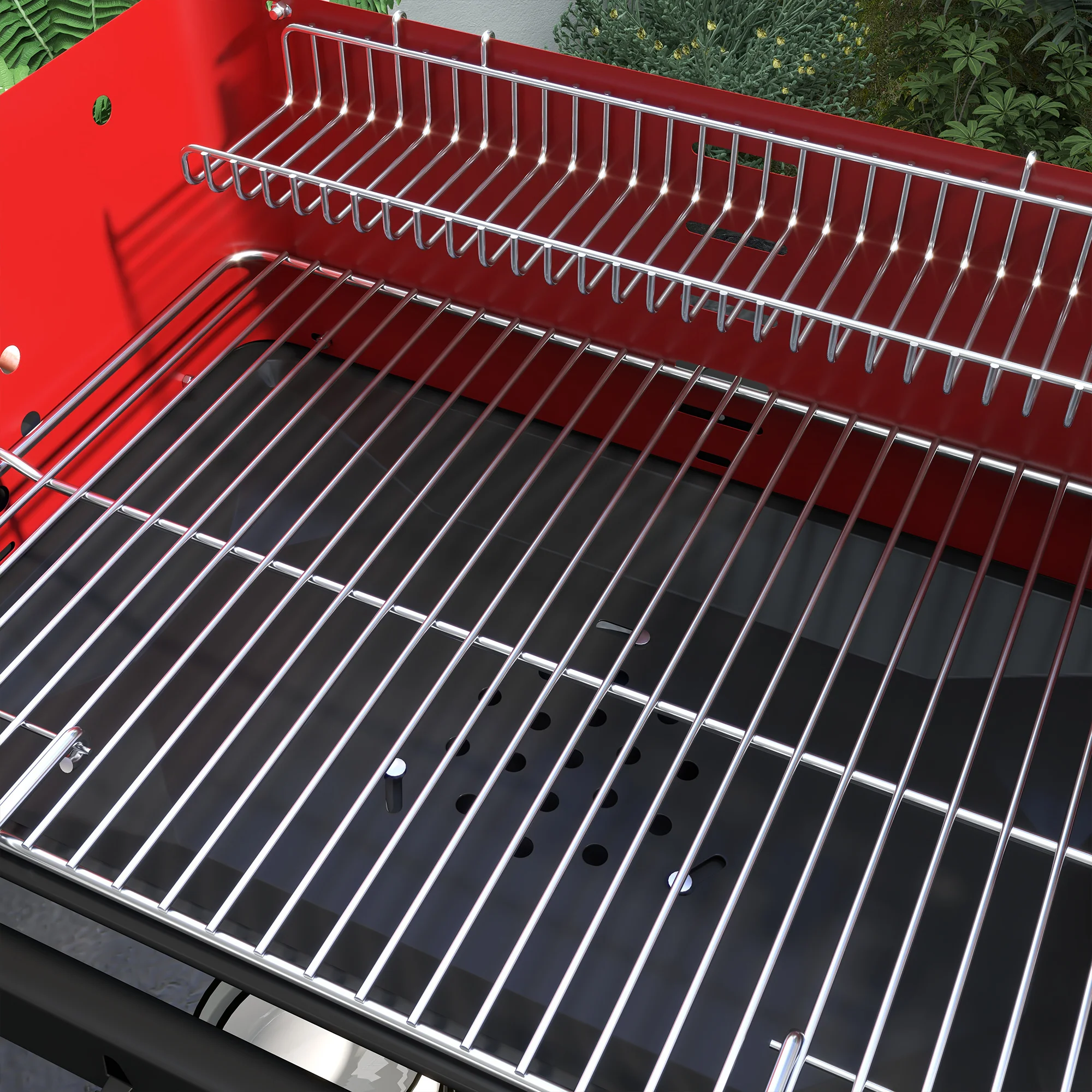Metal Charcoal Grill BBQ Smoker Mobile with Wheels Adjustable Grate Wood Shelf - Image 8