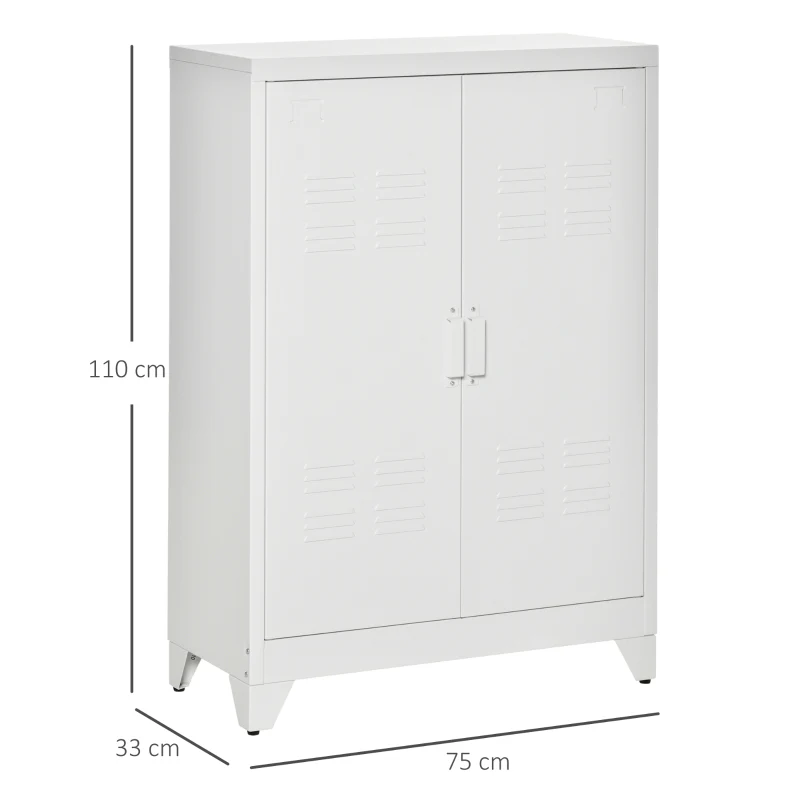 Metal Filing Cabinet Magnetic Slatted Double Door 75x33x110cm - White - Image 3