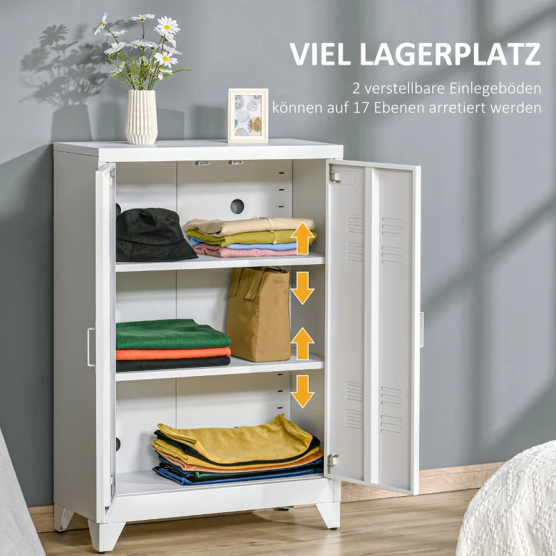 Metal Filing Cabinet Magnetic Slatted Double Door 75x33x110cm - White - Image 4
