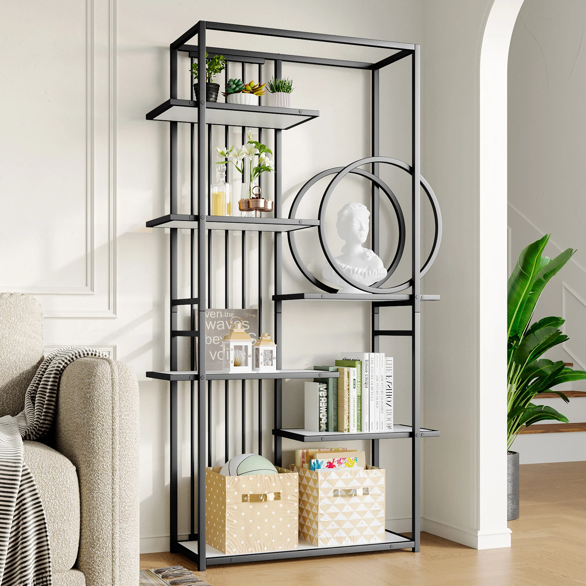 Metal Shelf 100x30x180cm Multi-Tier Modern Style - White/Black