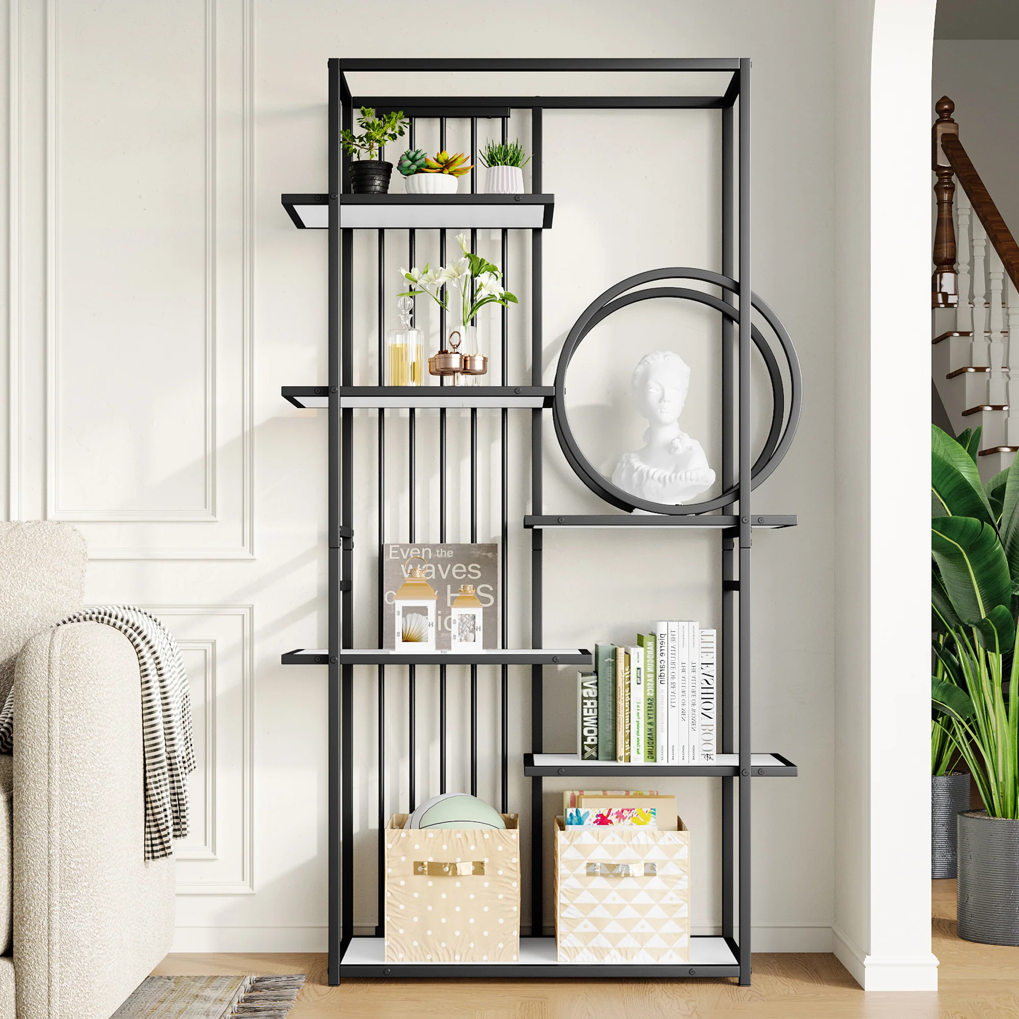 Metal Shelf 100x30x180cm Multi-Tier Modern Style - White/Black - Image 2