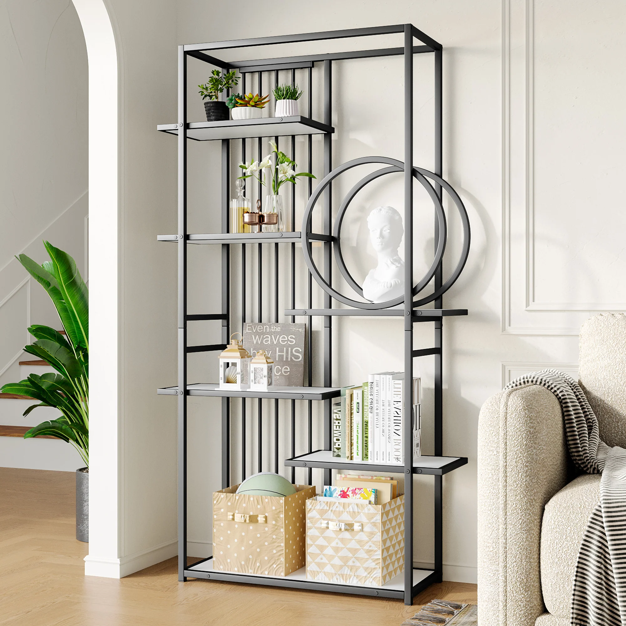 Metal Shelf 100x30x180cm Multi-Tier Modern Style - White/Black - Image 3