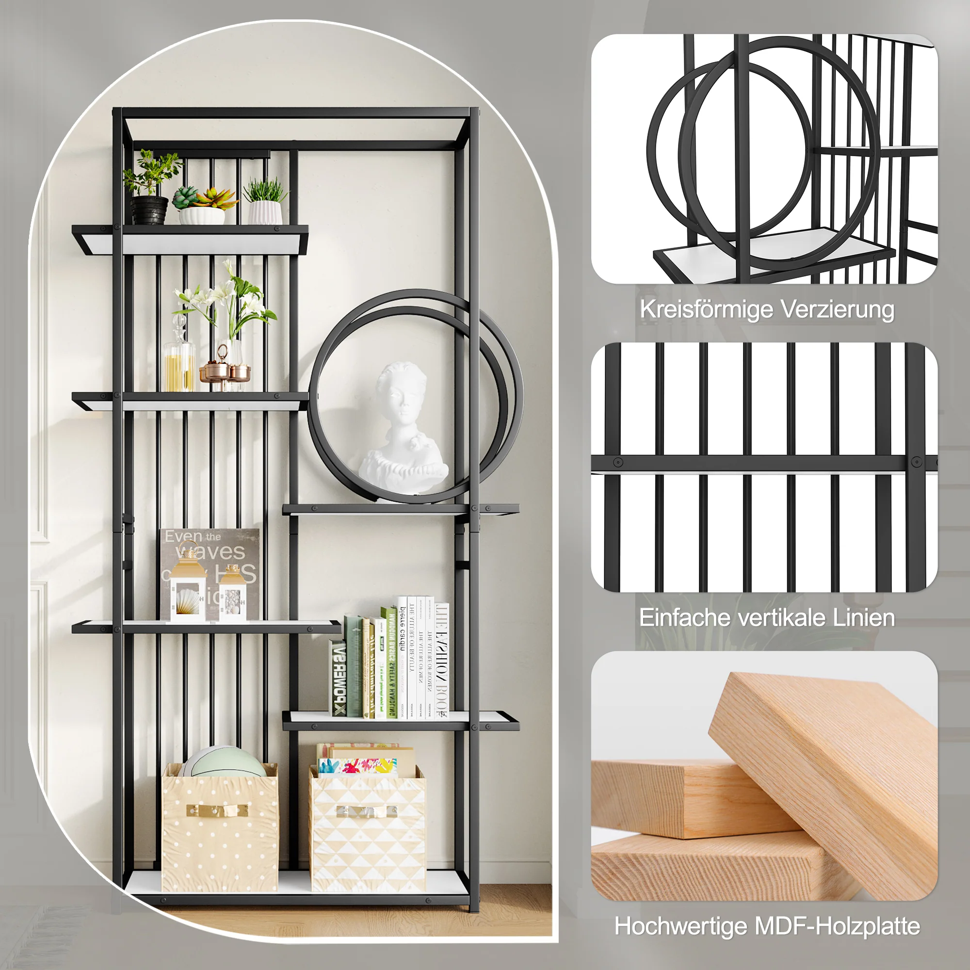 Metal Shelf 100x30x180cm Multi-Tier Modern Style - White/Black - Image 4