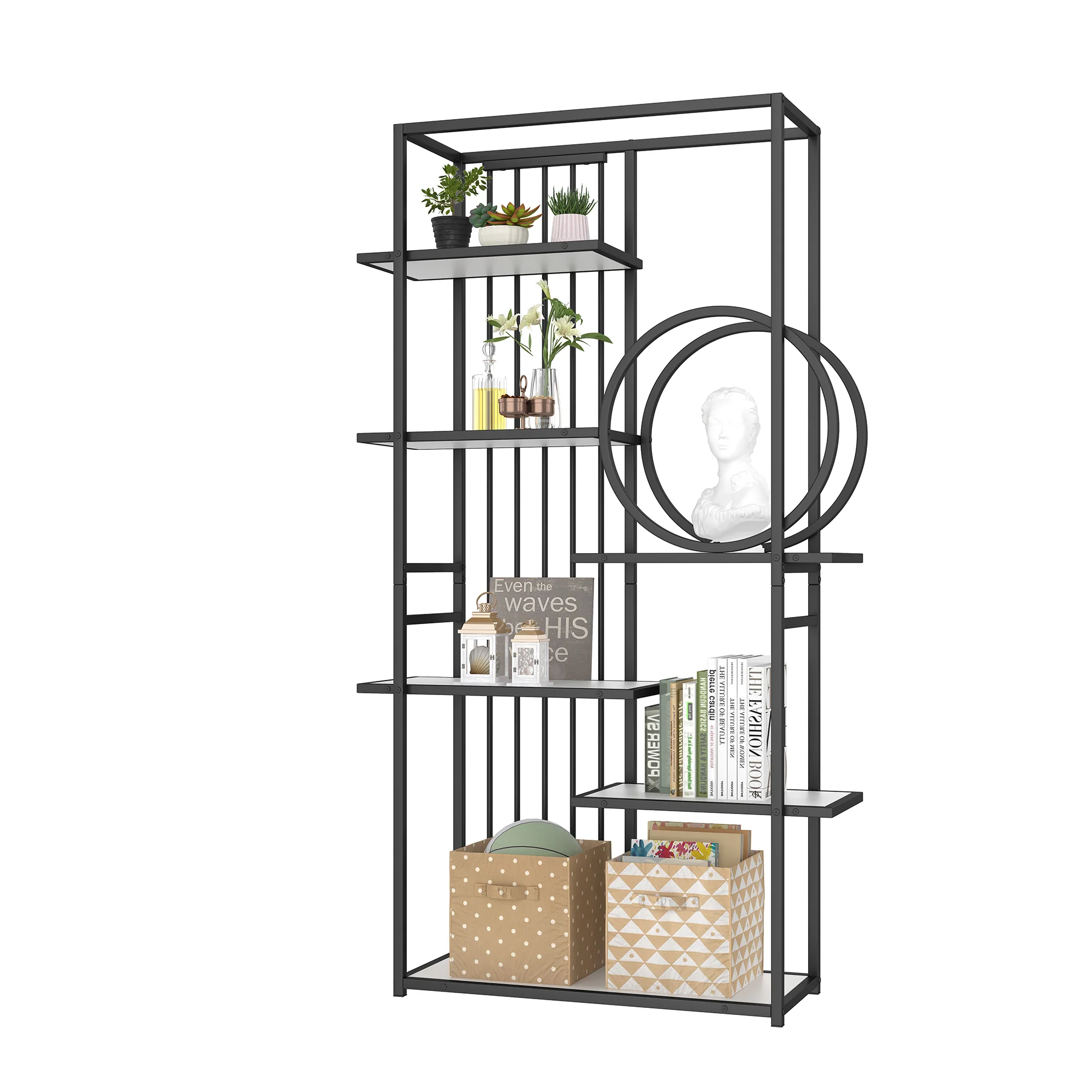 Metal Shelf 100x30x180cm Multi-Tier Modern Style - White/Black - Image 5