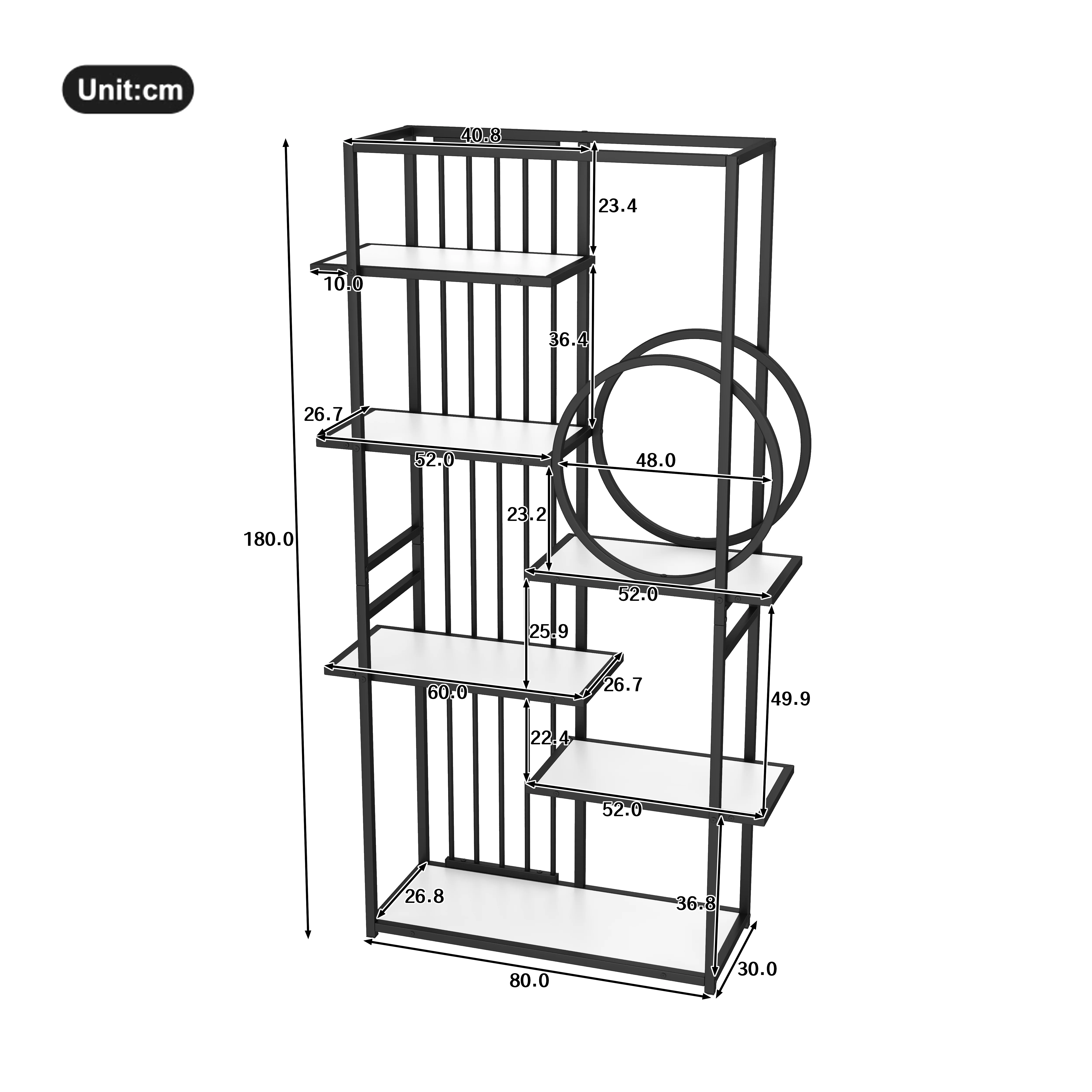 Metal Shelf 100x30x180cm Multi-Tier Modern Style - White/Black - Image 6