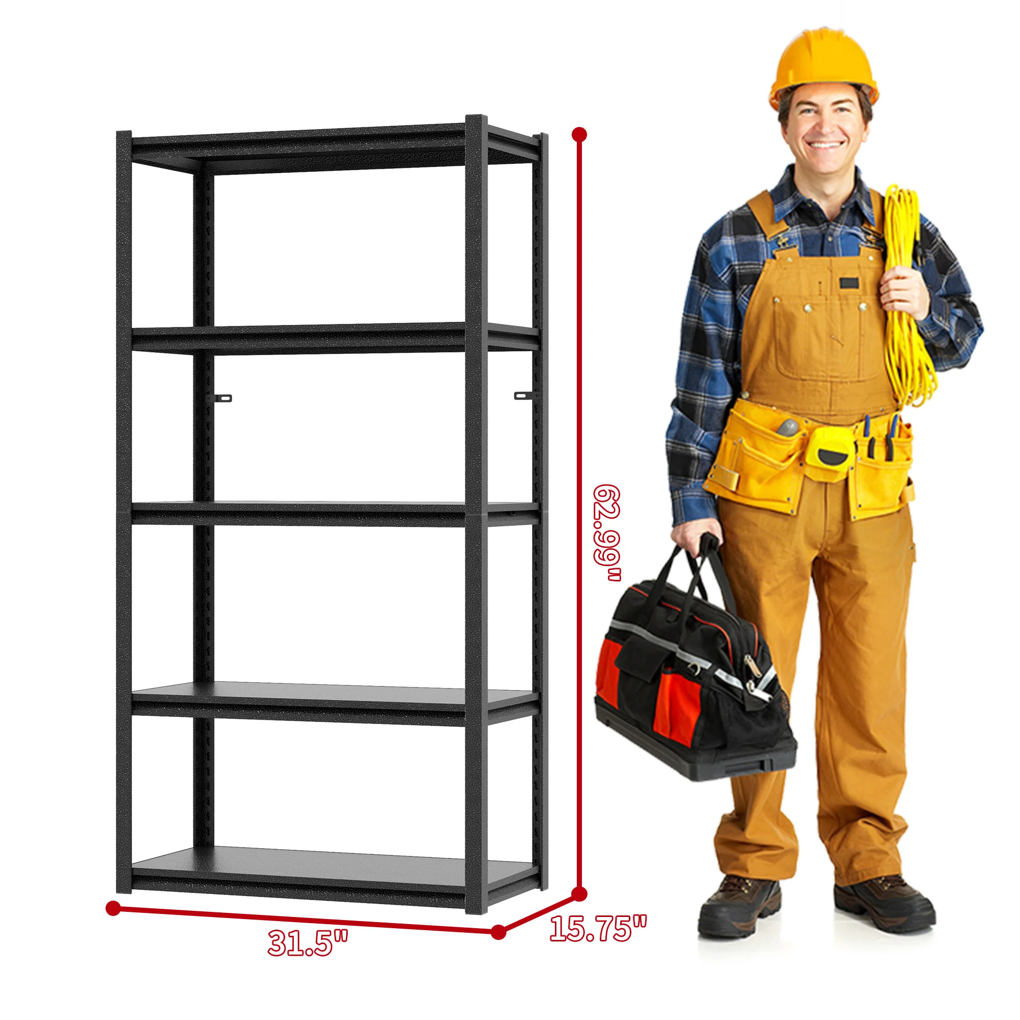 Metal Shelving Unit 5-Tier 160cm H Adjustable 650kg Load - Steel - Image 3