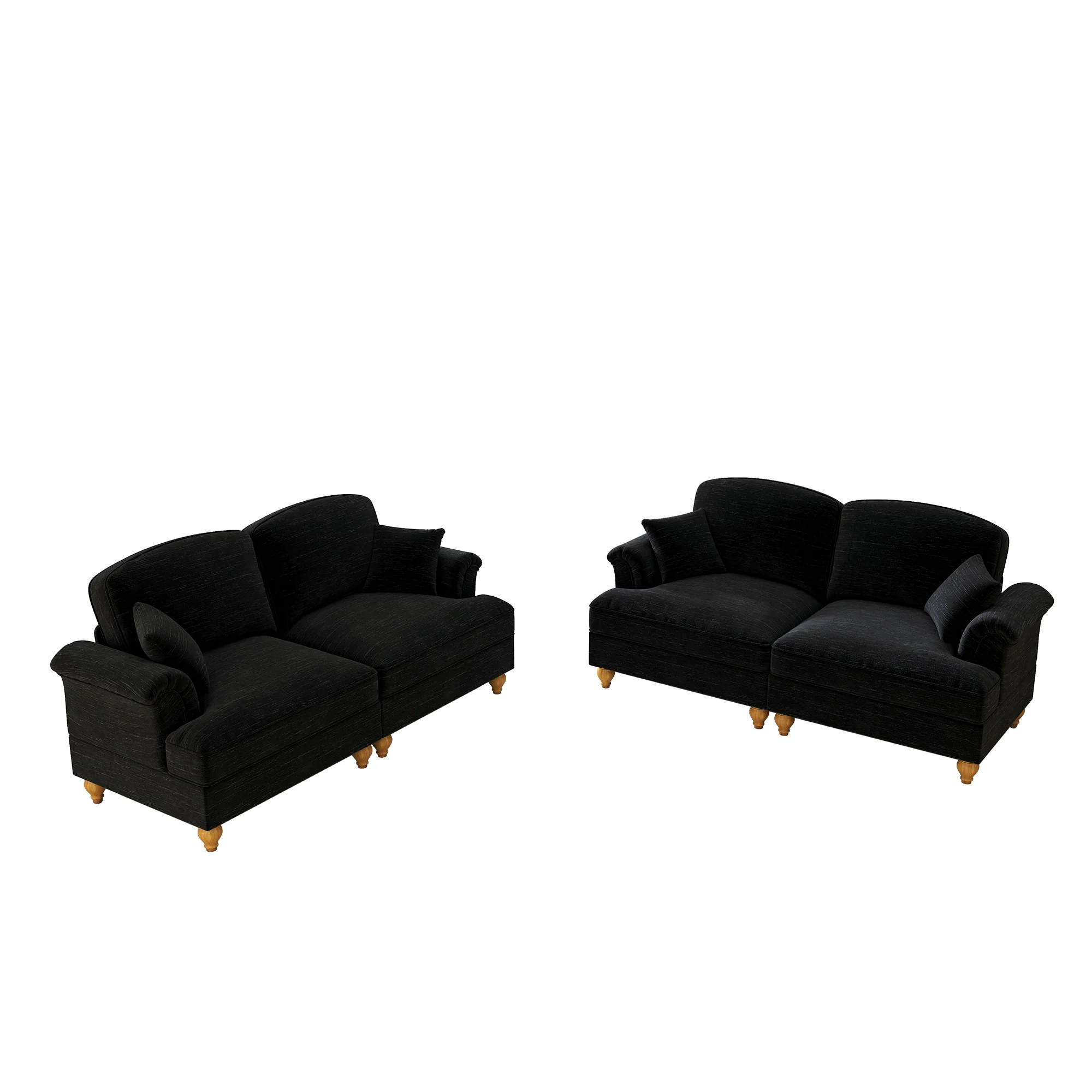 Mid-Century L-Shaped 2-Seater Sofa with Movable Ottoman - Black Chenille - Image 10