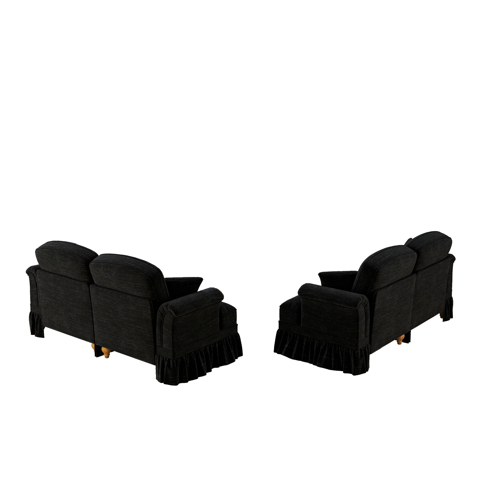 Mid-Century L-Shaped 2-Seater Sofa with Movable Ottoman - Black Chenille - Image 6