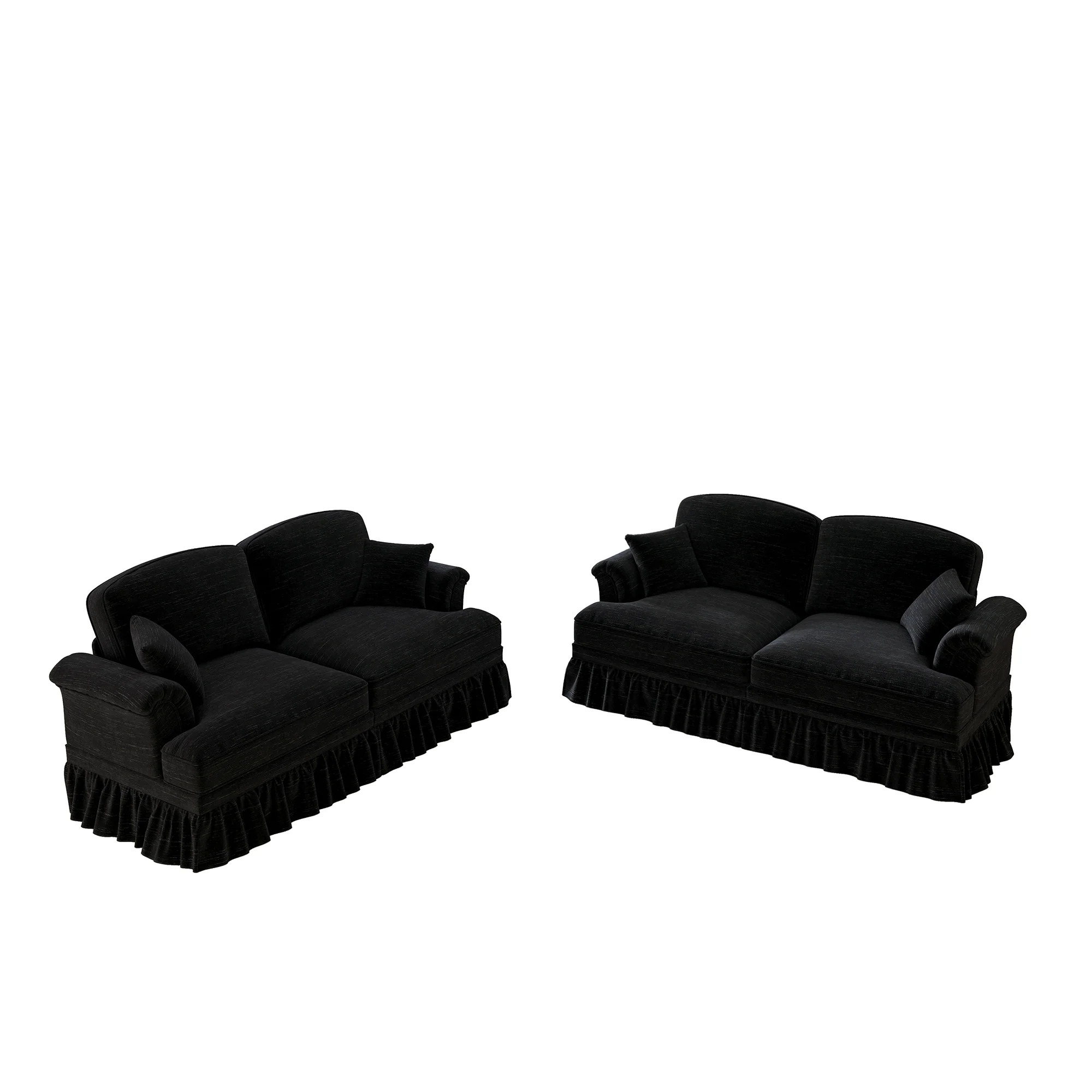 Mid-Century L-Shaped 2-Seater Sofa with Movable Ottoman - Black Chenille - Image 7
