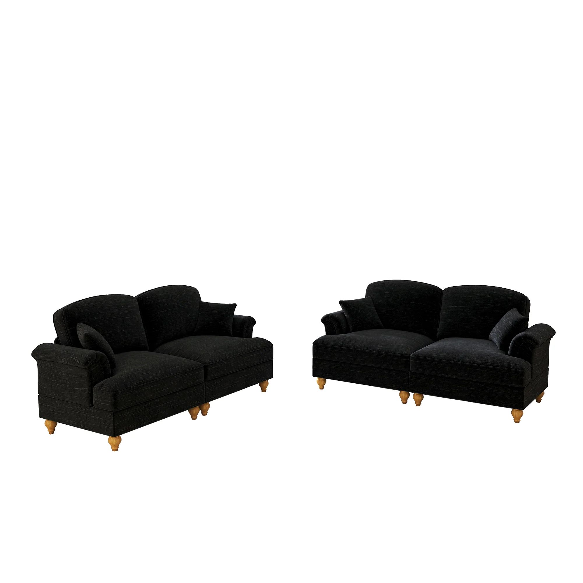 Mid-Century L-Shaped 2-Seater Sofa with Movable Ottoman - Black Chenille - Image 8
