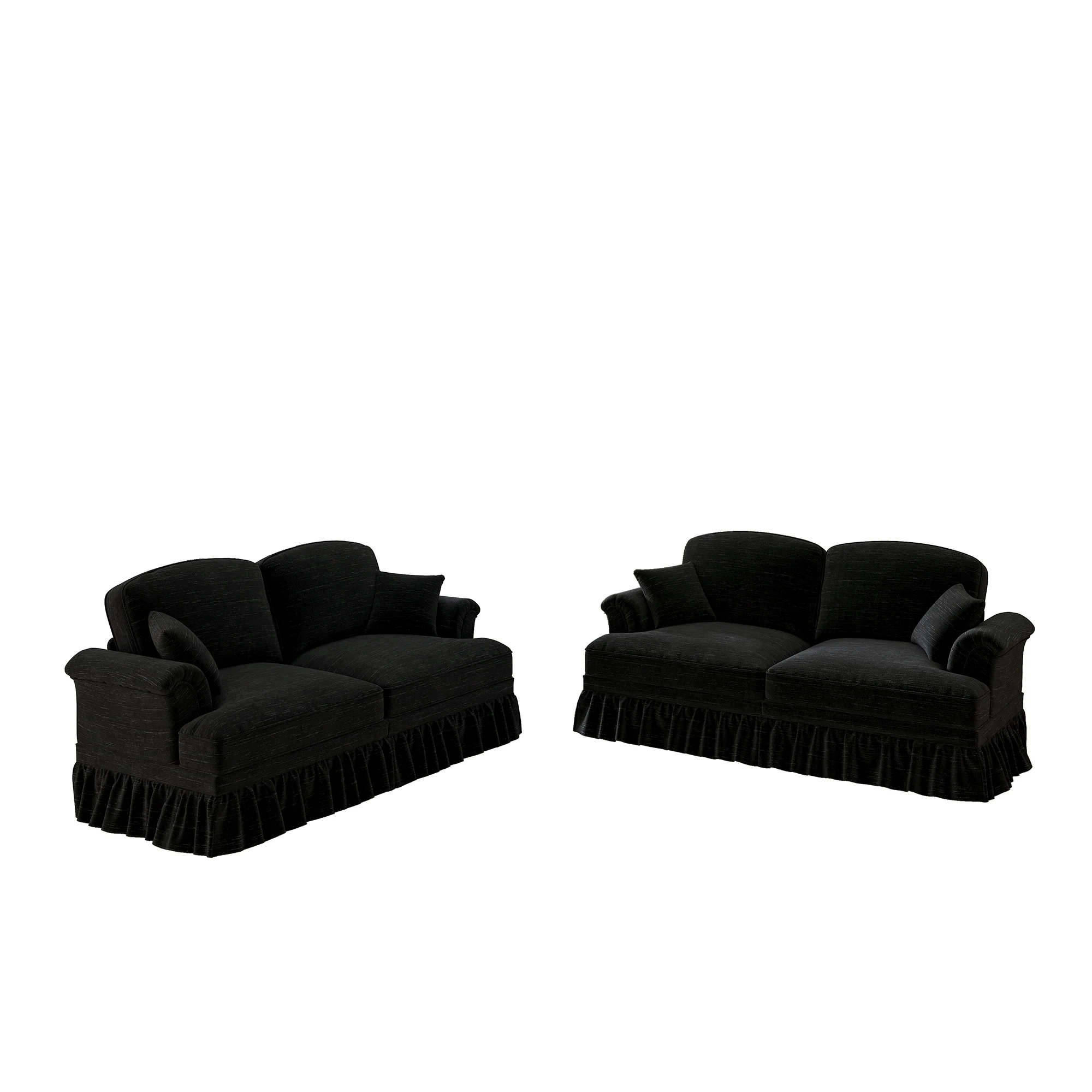 Mid-Century L-Shaped 2-Seater Sofa with Movable Ottoman - Black Chenille - Image 9