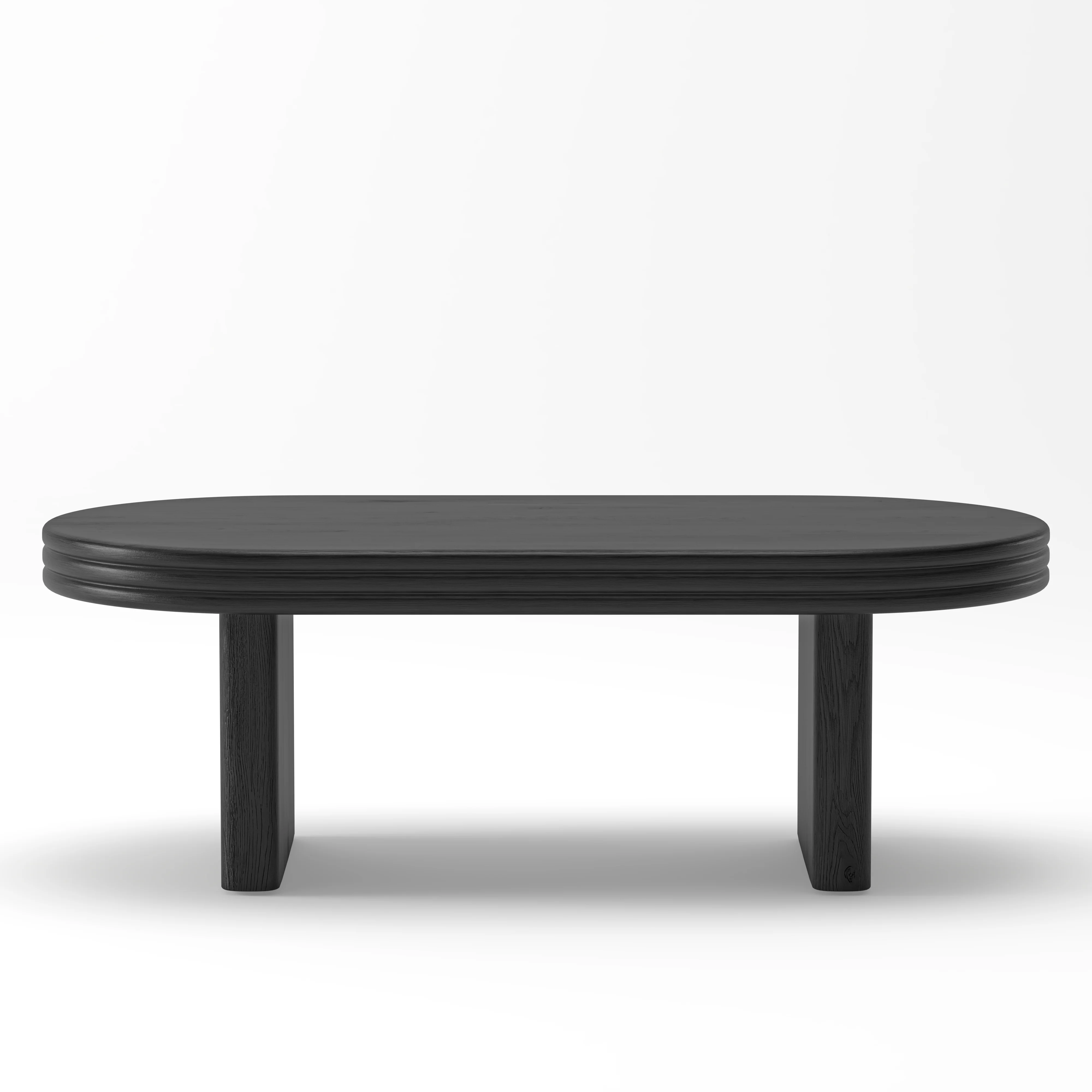 Mid Century Modern Oval Fluted Coffee Table Rustic Wood - Black - Image 10