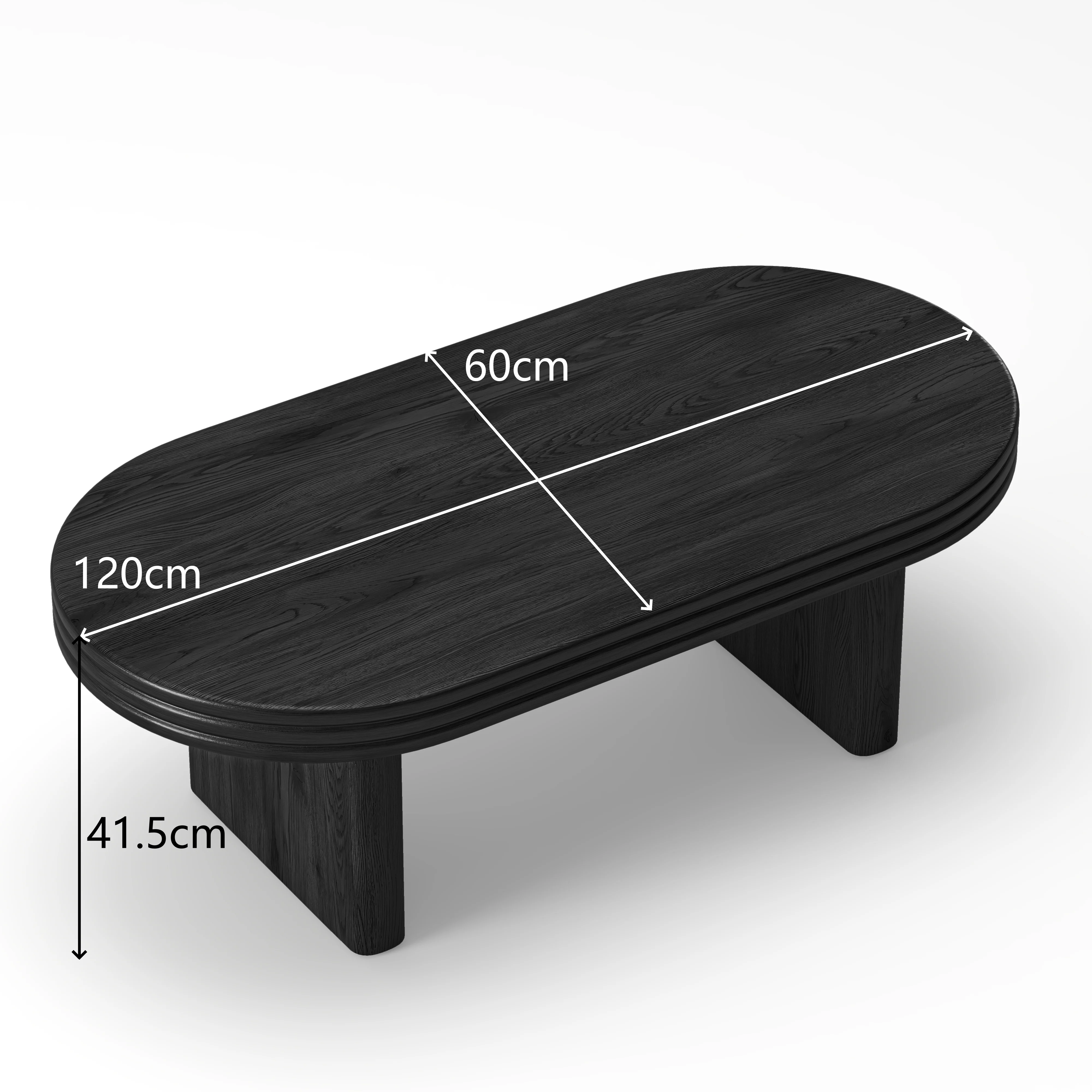 Mid Century Modern Oval Fluted Coffee Table Rustic Wood - Black - Image 7