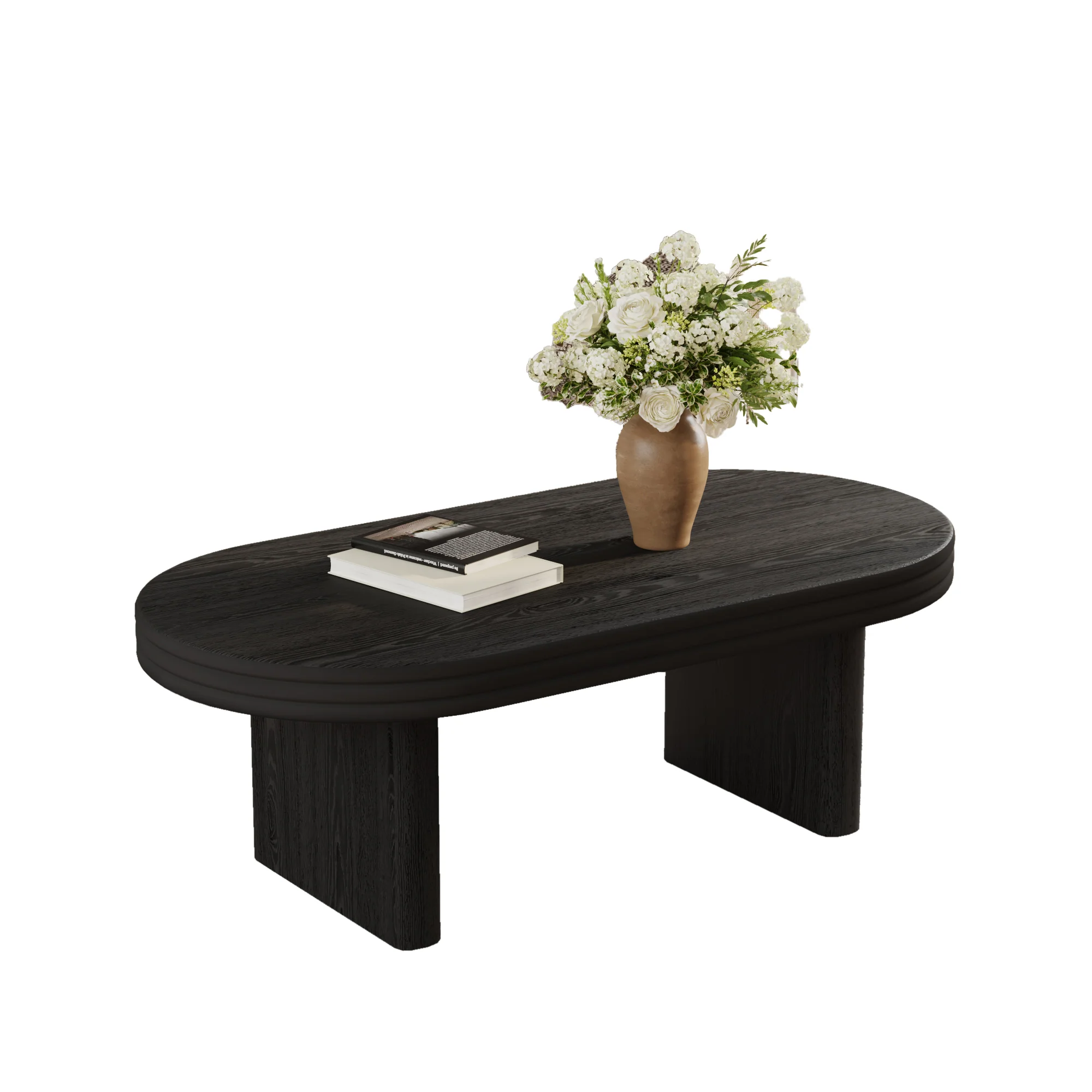 Mid Century Modern Oval Fluted Coffee Table Rustic Wood - Black - Image 8