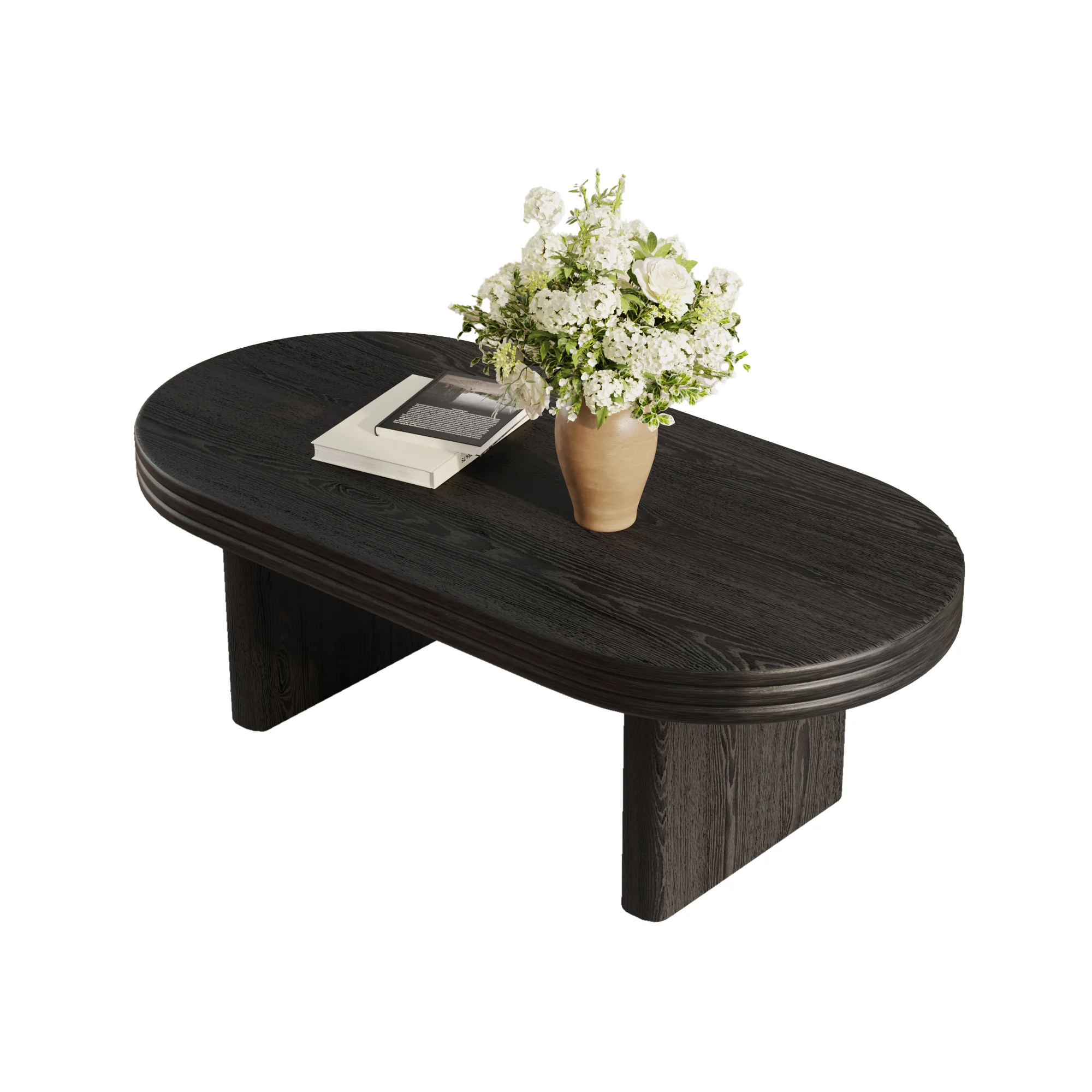 Mid Century Modern Oval Fluted Coffee Table Rustic Wood - Black - Image 9