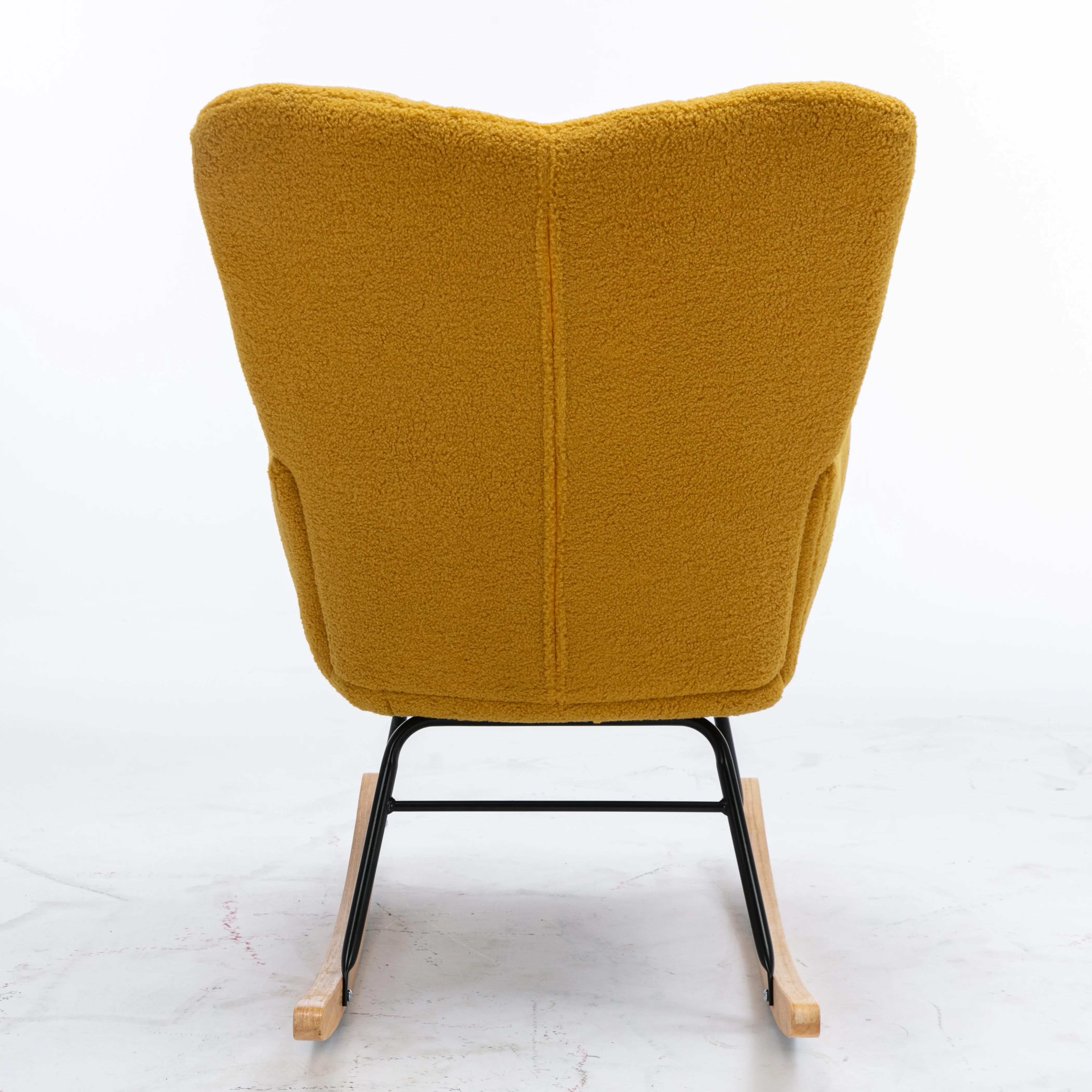 Mid Century Modern Rocking Chair with Tufted Cover, Padded Seat, Teddy Fabric, Yellow - Image 11