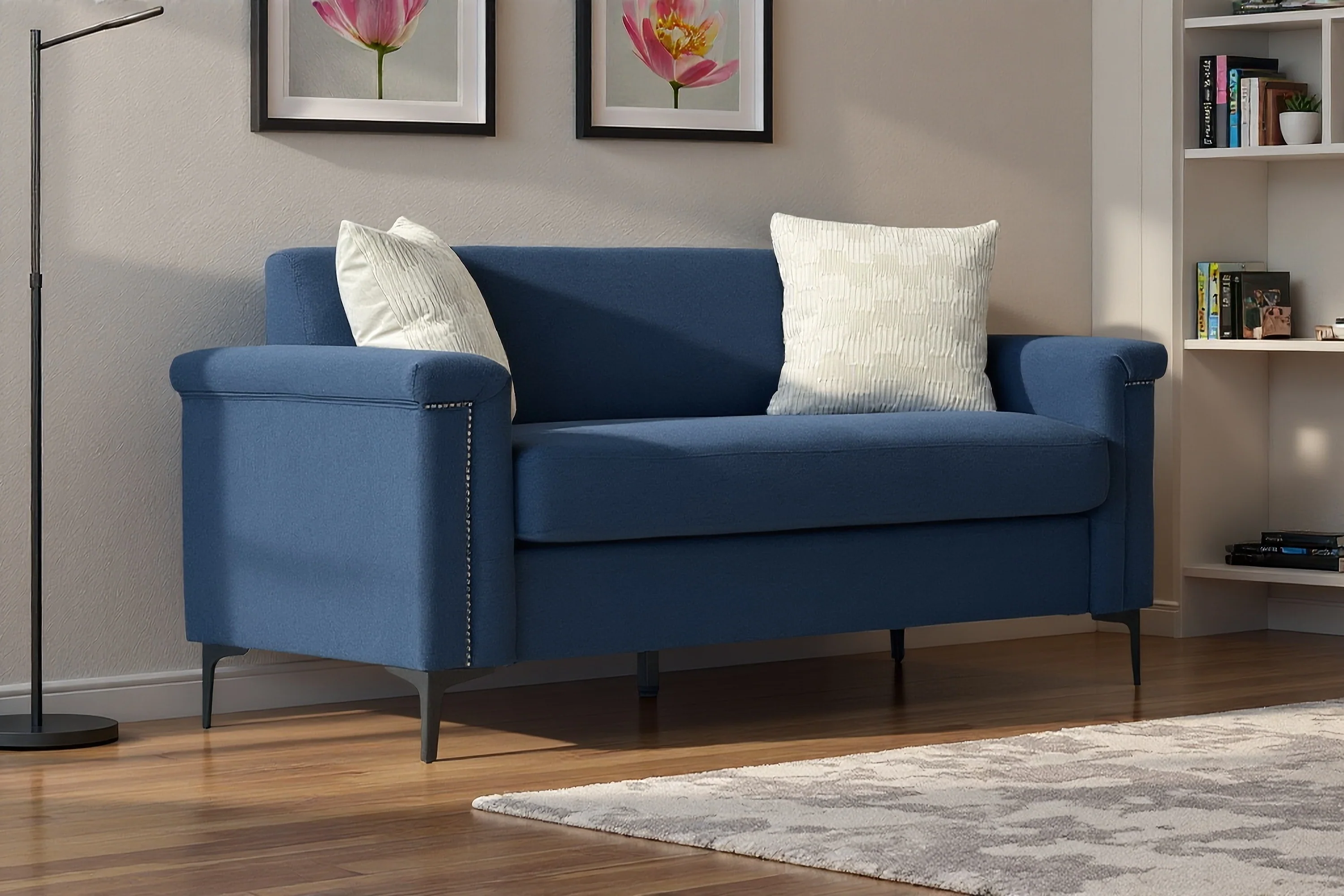 Minimalist 2-seater Sofa Nordic Style Iron Legs - Linen Fabric - Image 10