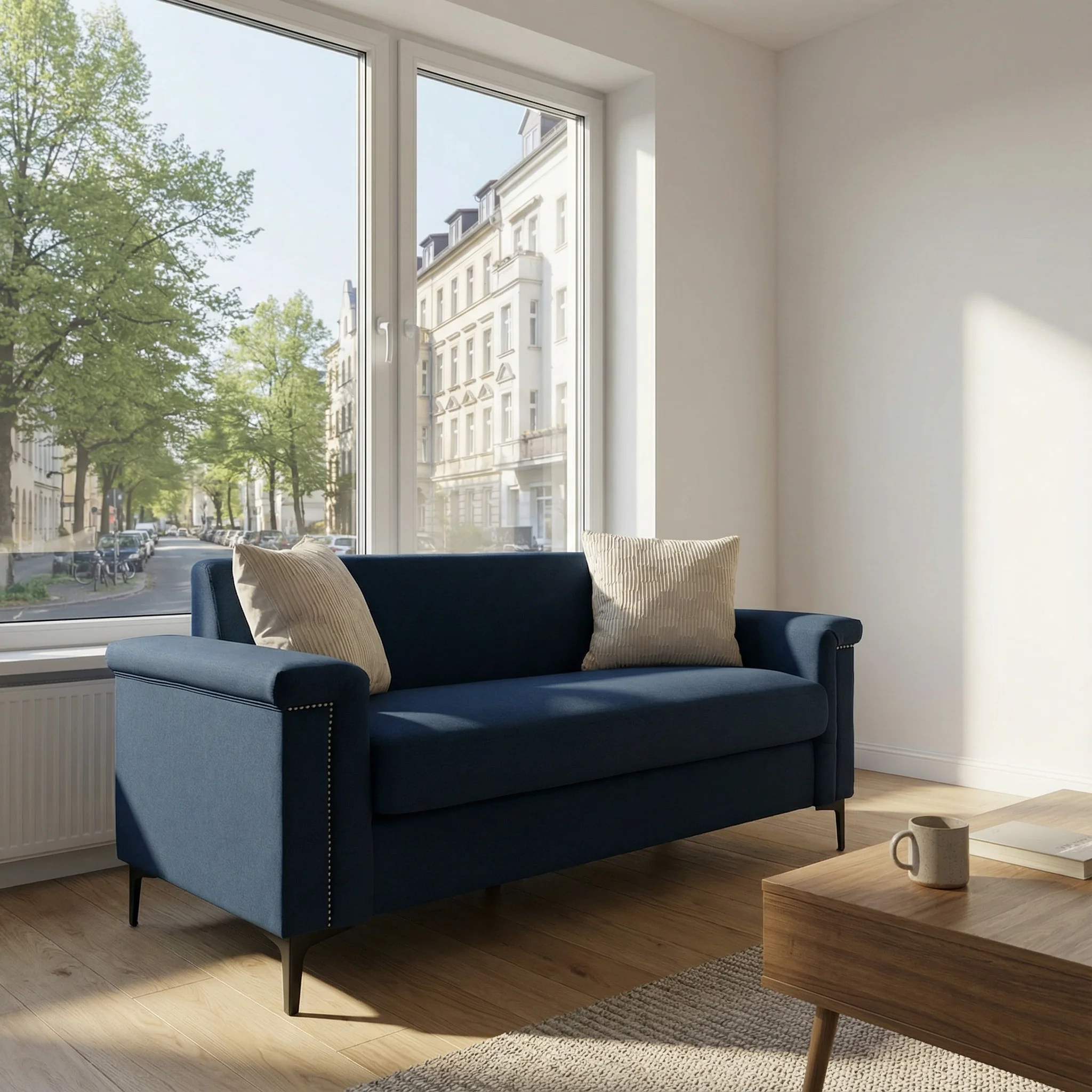 Minimalist 2-seater Sofa Nordic Style Iron Legs - Linen Fabric - Image 2