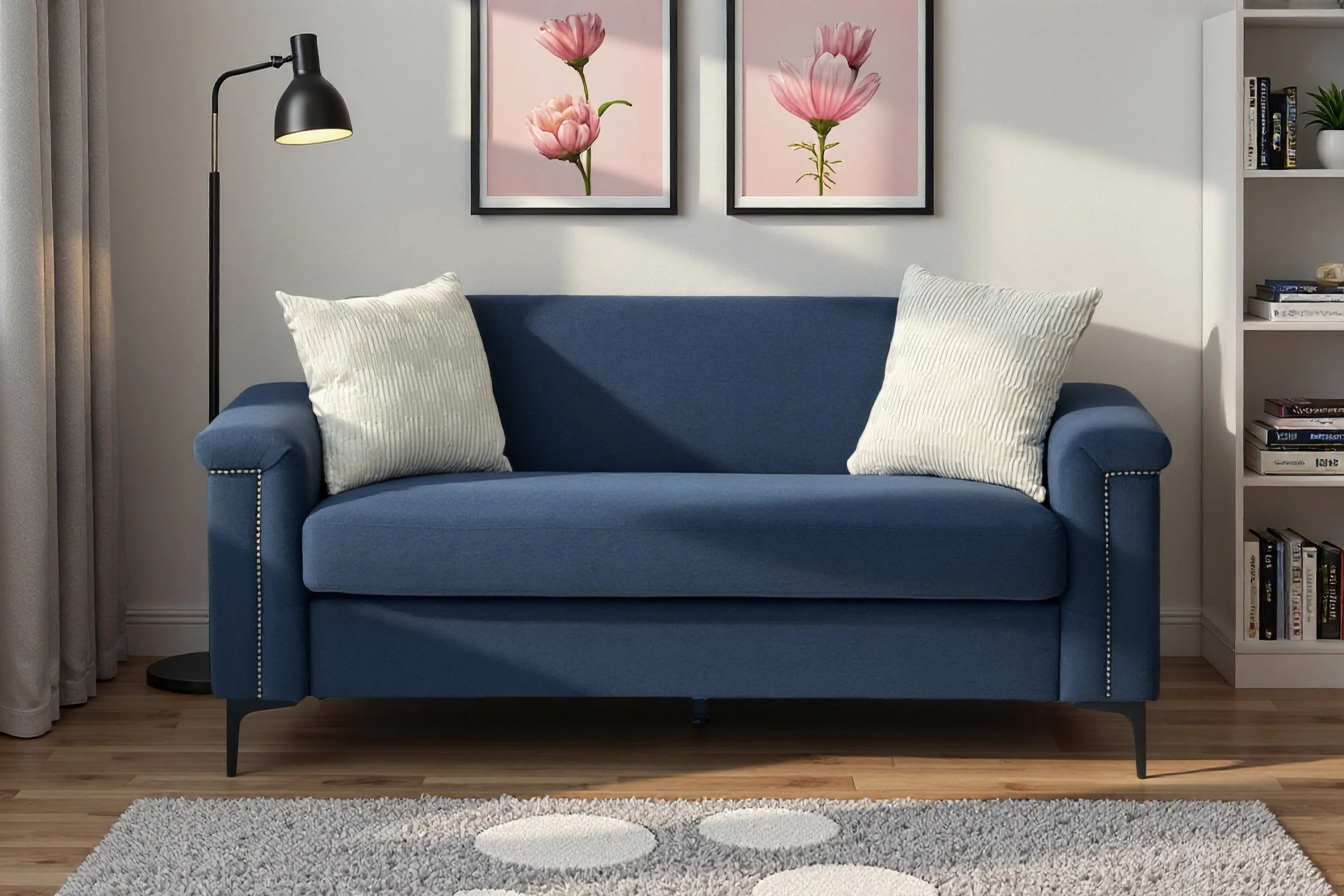 Minimalist 2-seater Sofa Nordic Style Iron Legs - Linen Fabric - Image 9