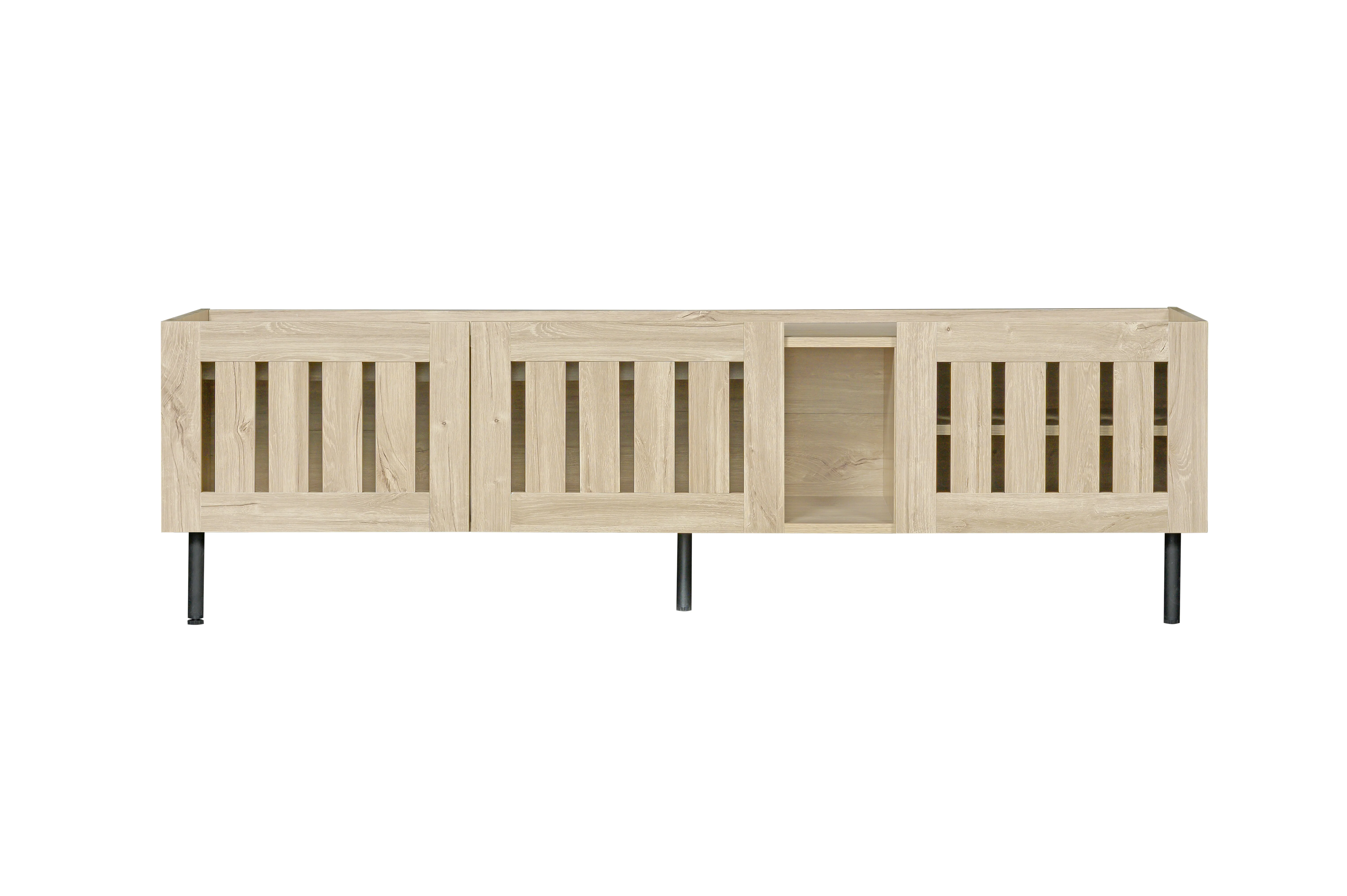 Minimalist Lowboard TV Stand 160cm Openwork Design for 65-inch TV - Natural Wood - Image 10