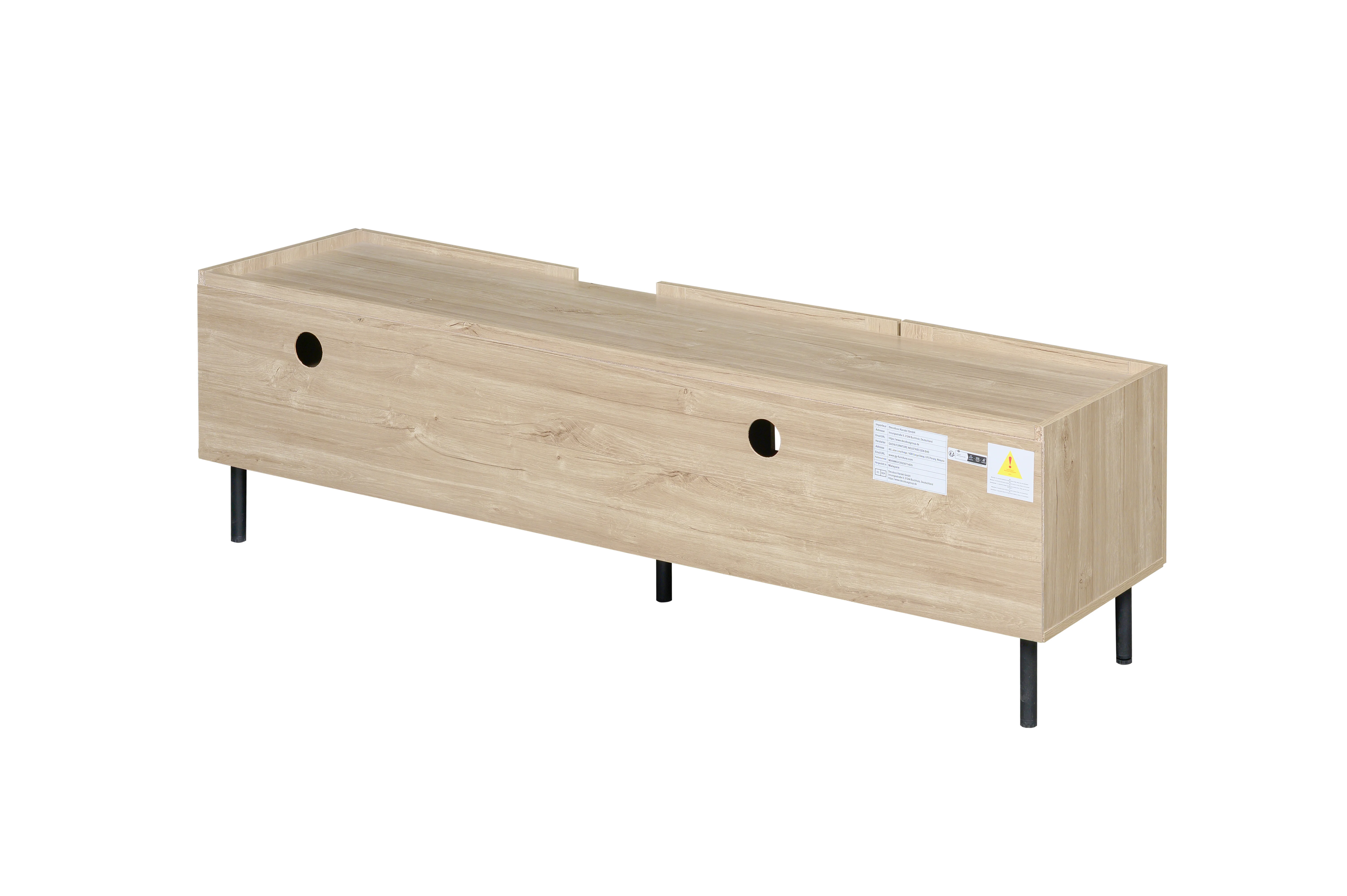 Minimalist Lowboard TV Stand 160cm Openwork Design for 65-inch TV - Natural Wood - Image 6