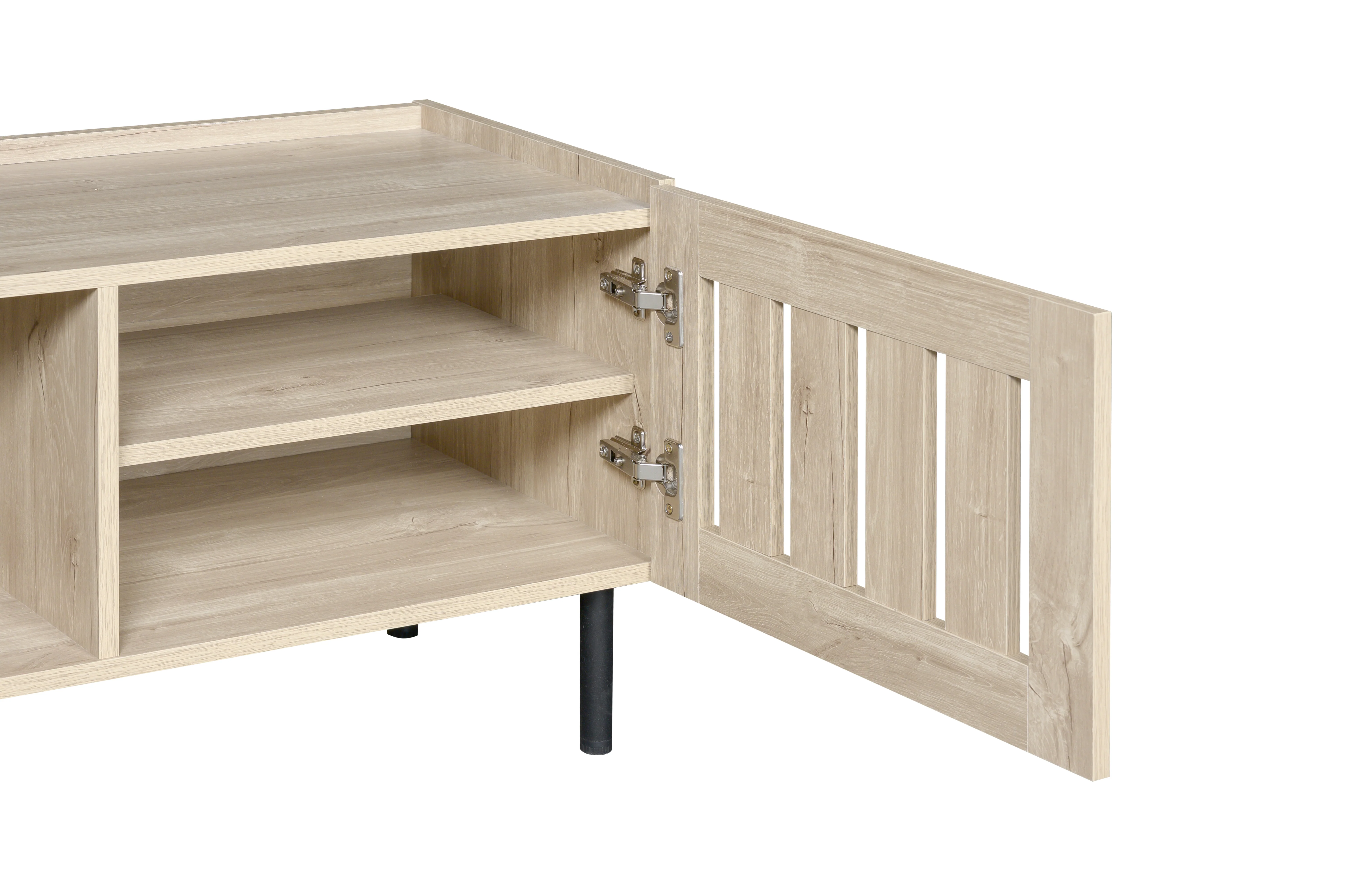 Minimalist Lowboard TV Stand 160cm Openwork Design for 65-inch TV - Natural Wood - Image 7