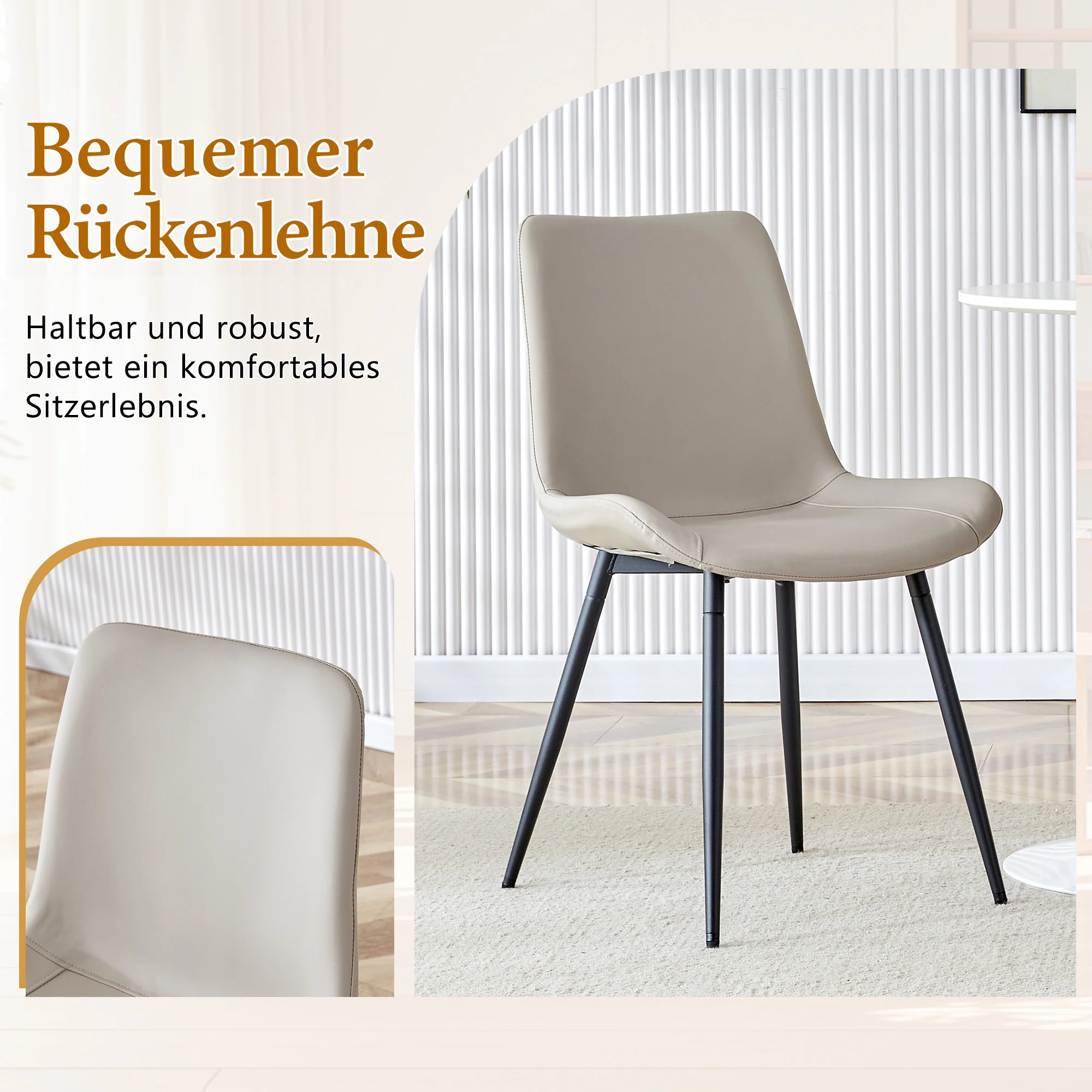 Minimalist Round Dining Set 100cm 4 Chairs Faux Leather - Light Wood/Grey - Image 7
