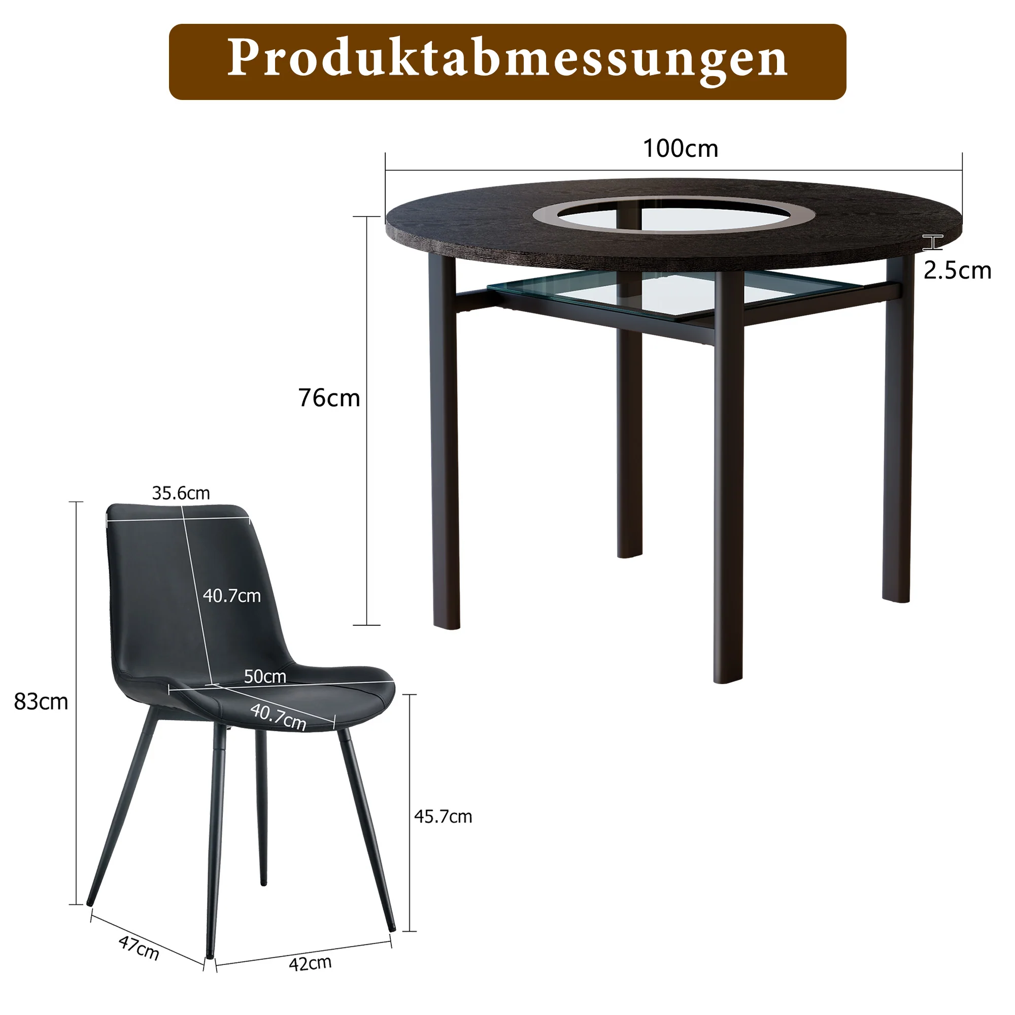 Minimalist Round Table Set 100cm with 4 PU Armchairs - Black Wood Look - Image 4