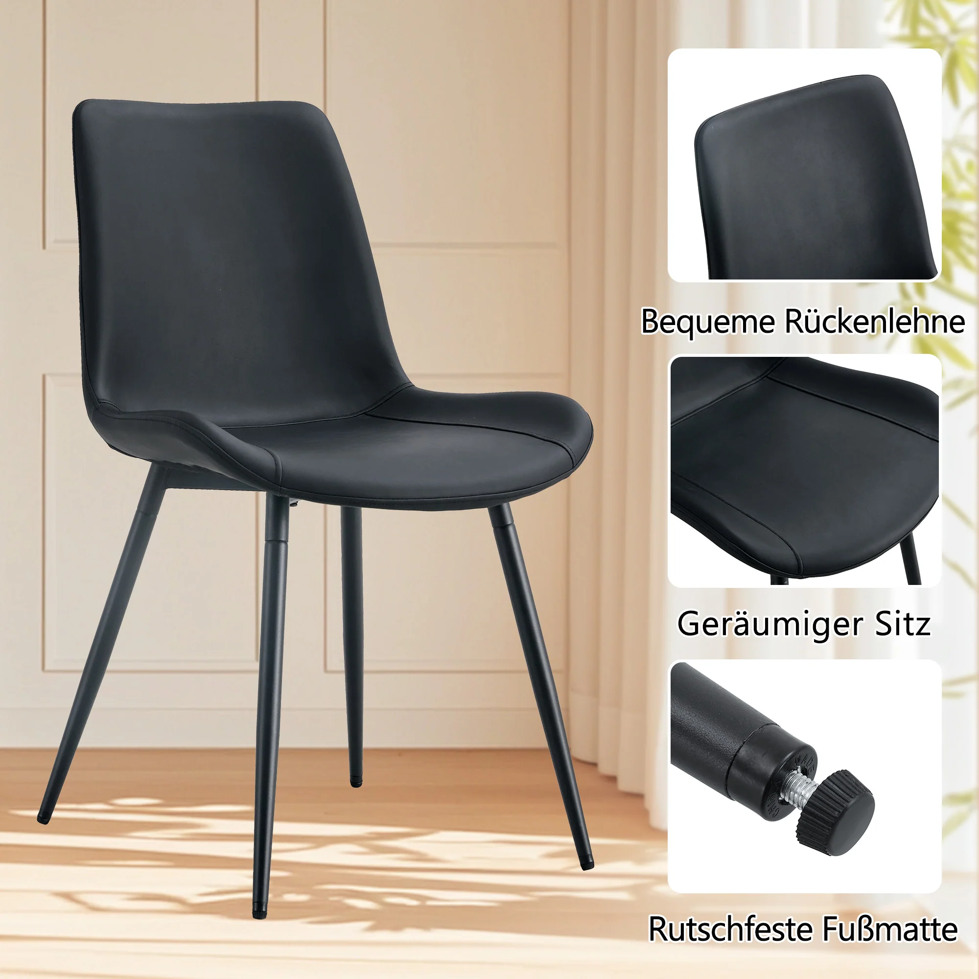 Minimalist Round Table Set 100cm with 4 PU Armchairs - Black Wood Look - Image 6
