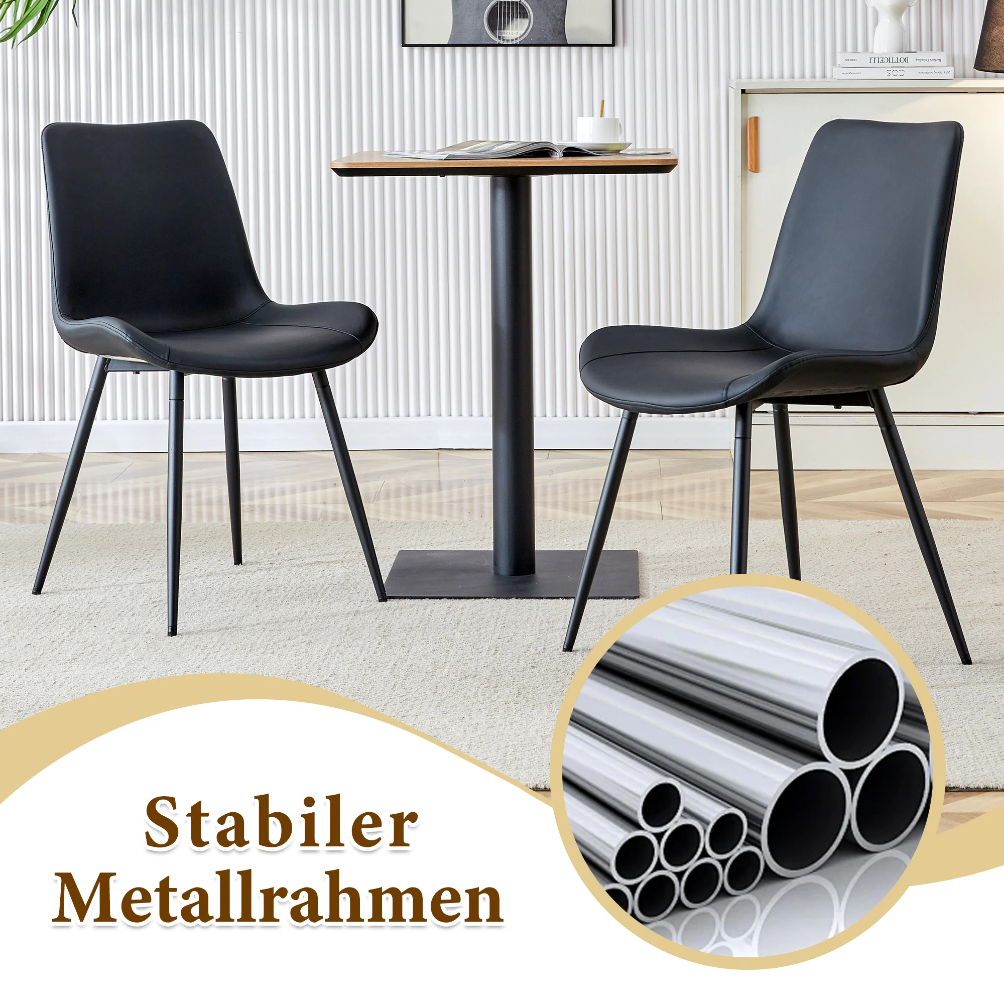 Minimalist Round Table Set 100cm with 4 PU Armchairs - Black Wood Look - Image 7