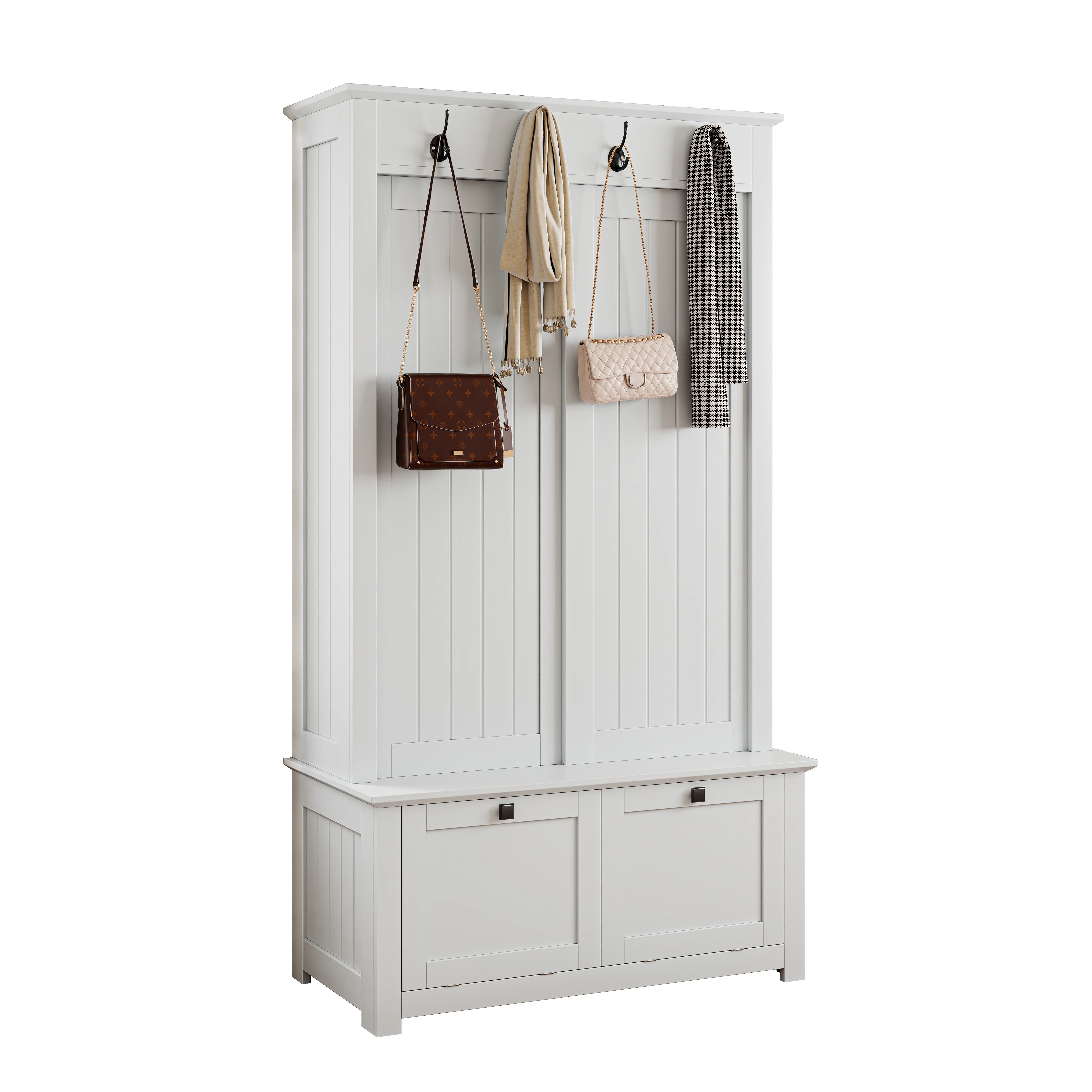 Minimalist Wardrobe Set with Shoe Cabinet, Hooks & Storage - White - Image 2