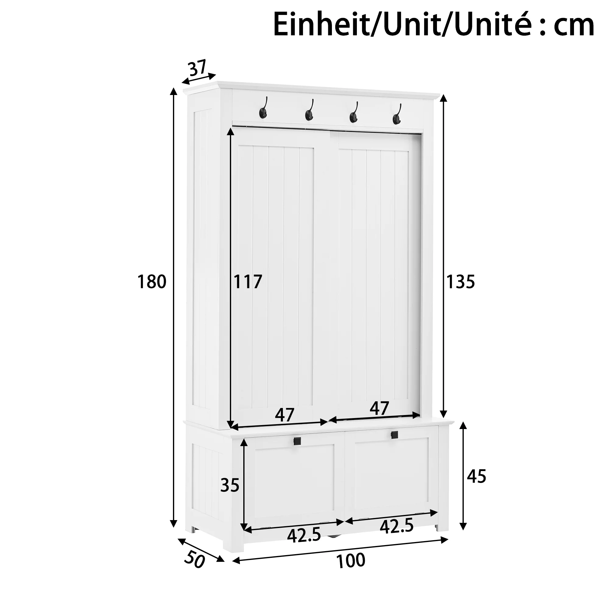 Minimalist Wardrobe Set with Shoe Cabinet, Hooks & Storage - White - Image 5