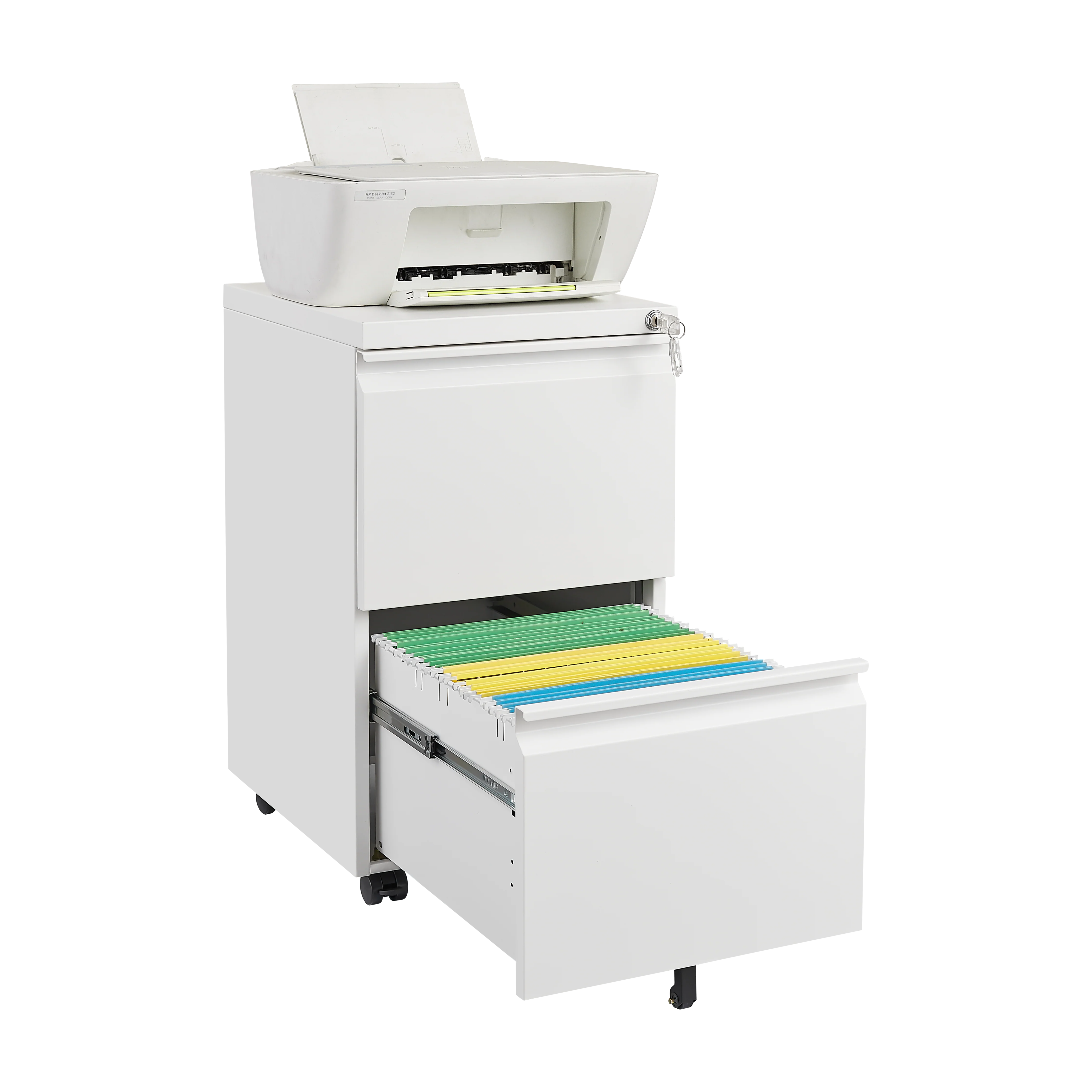 Mobile File Cabinet 2-Drawer with Lock Legal/Letter Size Steel - White - Image 7