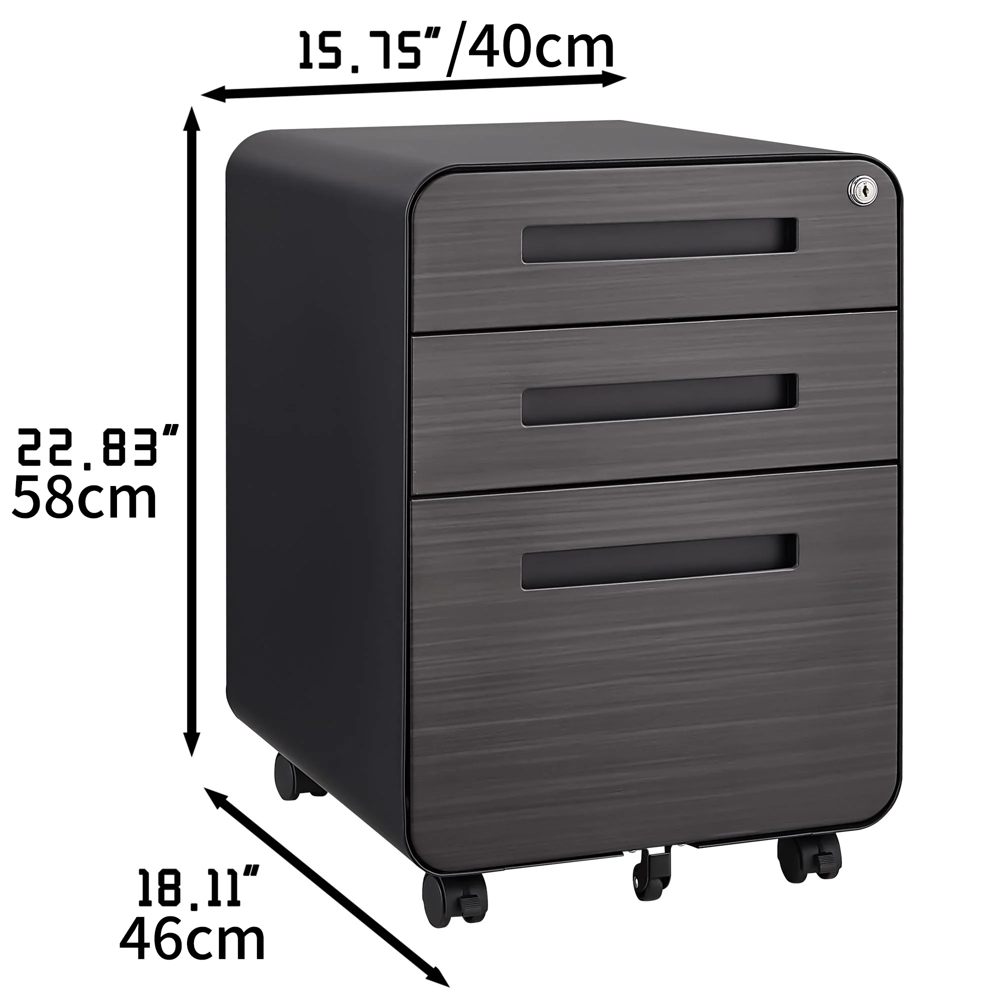 Mobile File Cabinet 3 Drawer Under Desk Anti-Tilt 5 Wheel - Black - Image 2
