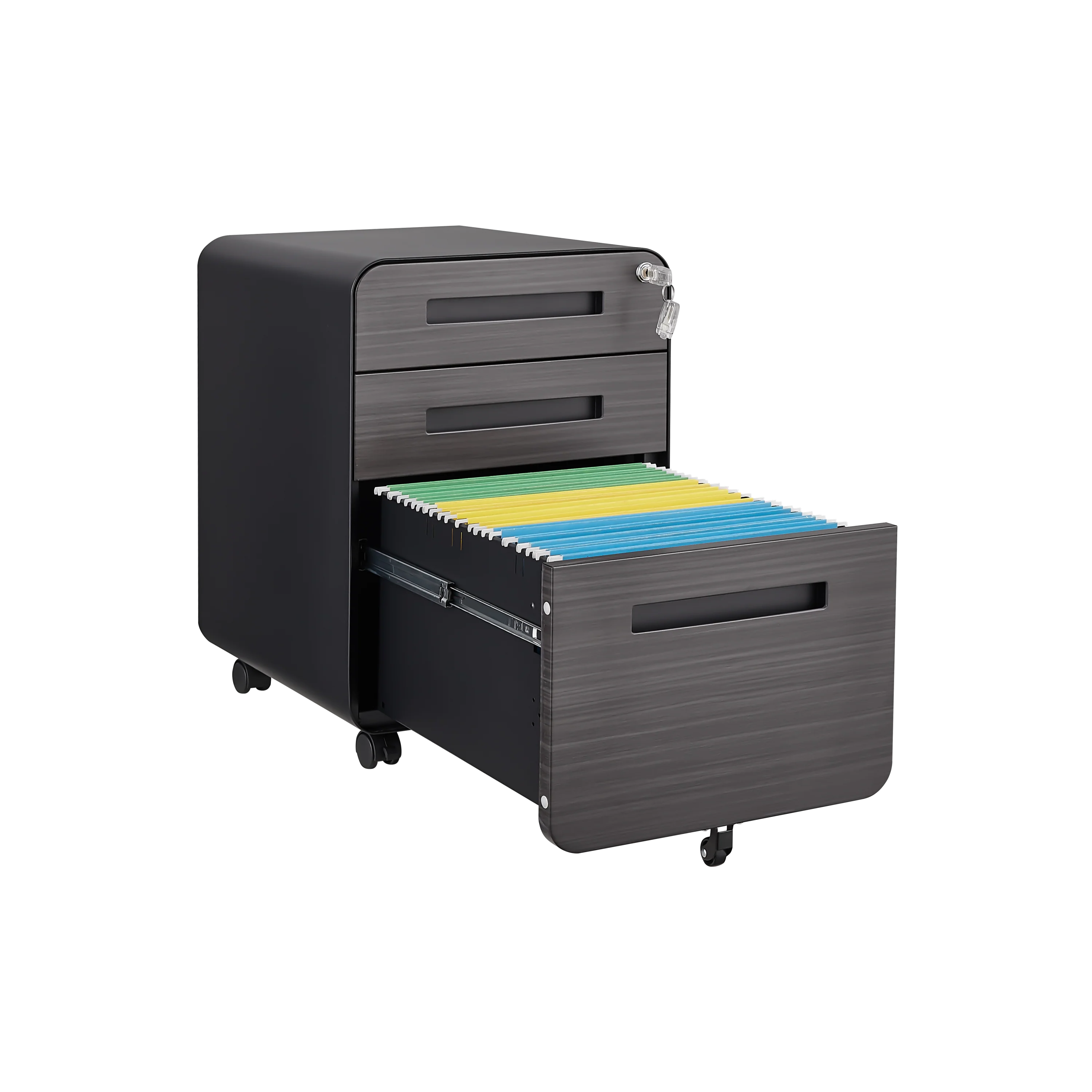 Mobile File Cabinet 3 Drawer Under Desk Anti-Tilt 5 Wheel - Black - Image 3