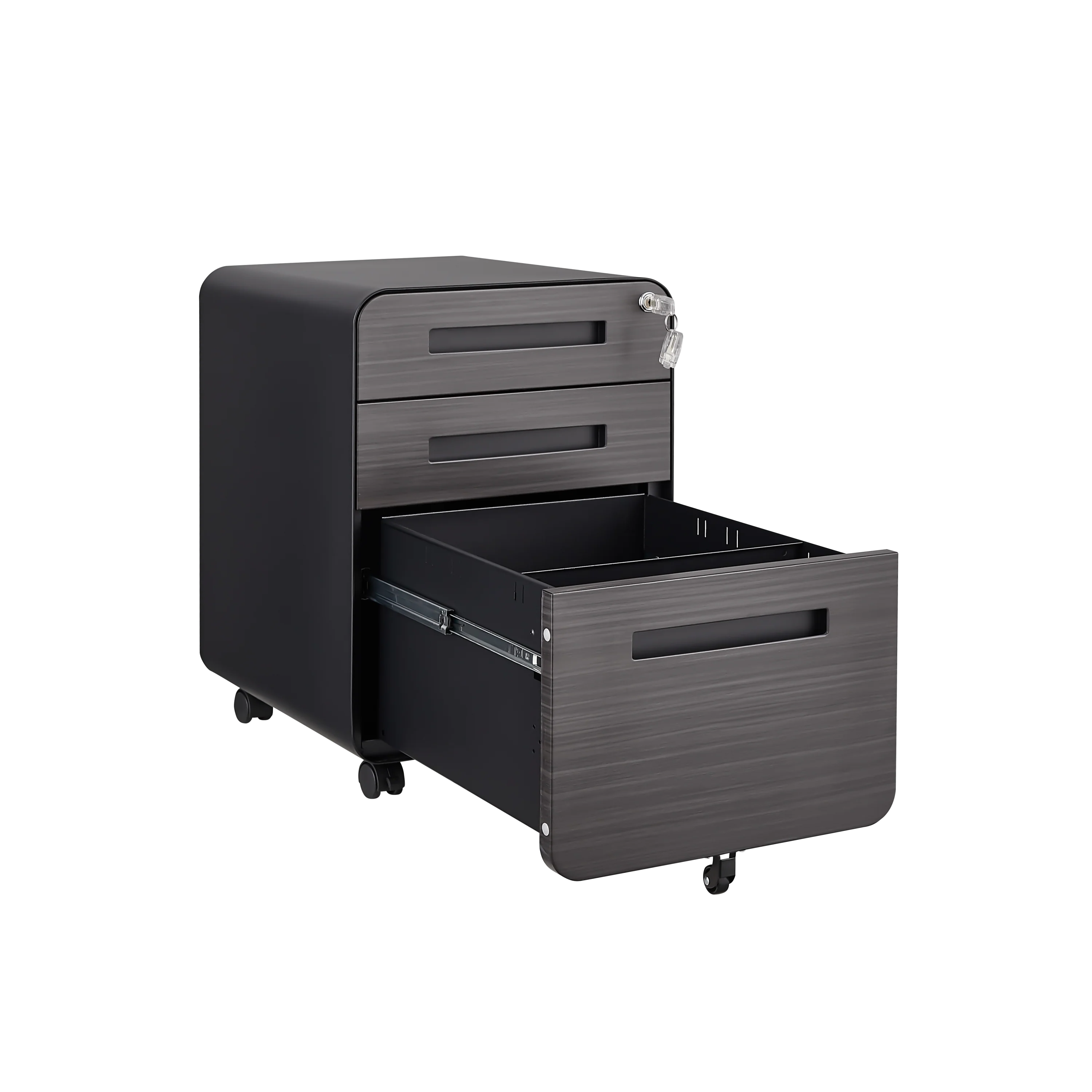Mobile File Cabinet 3 Drawer Under Desk Anti-Tilt 5 Wheel - Black - Image 6