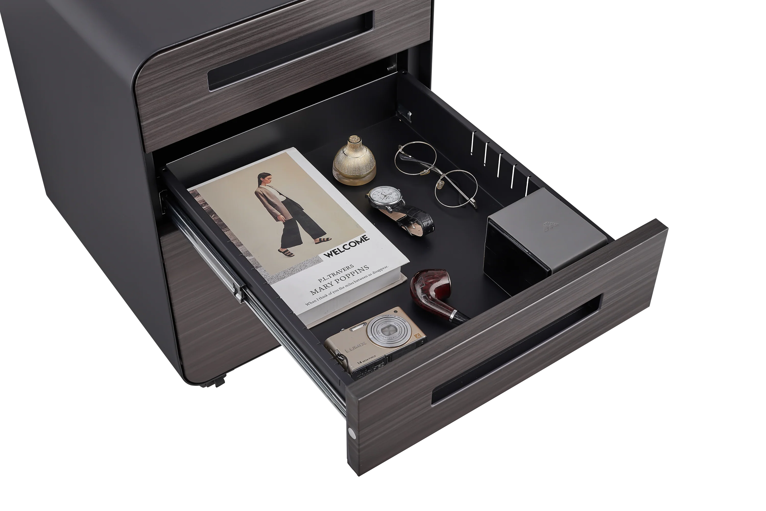 Mobile File Cabinet 3 Drawer Under Desk Anti-Tilt 5 Wheel - Black - Image 9