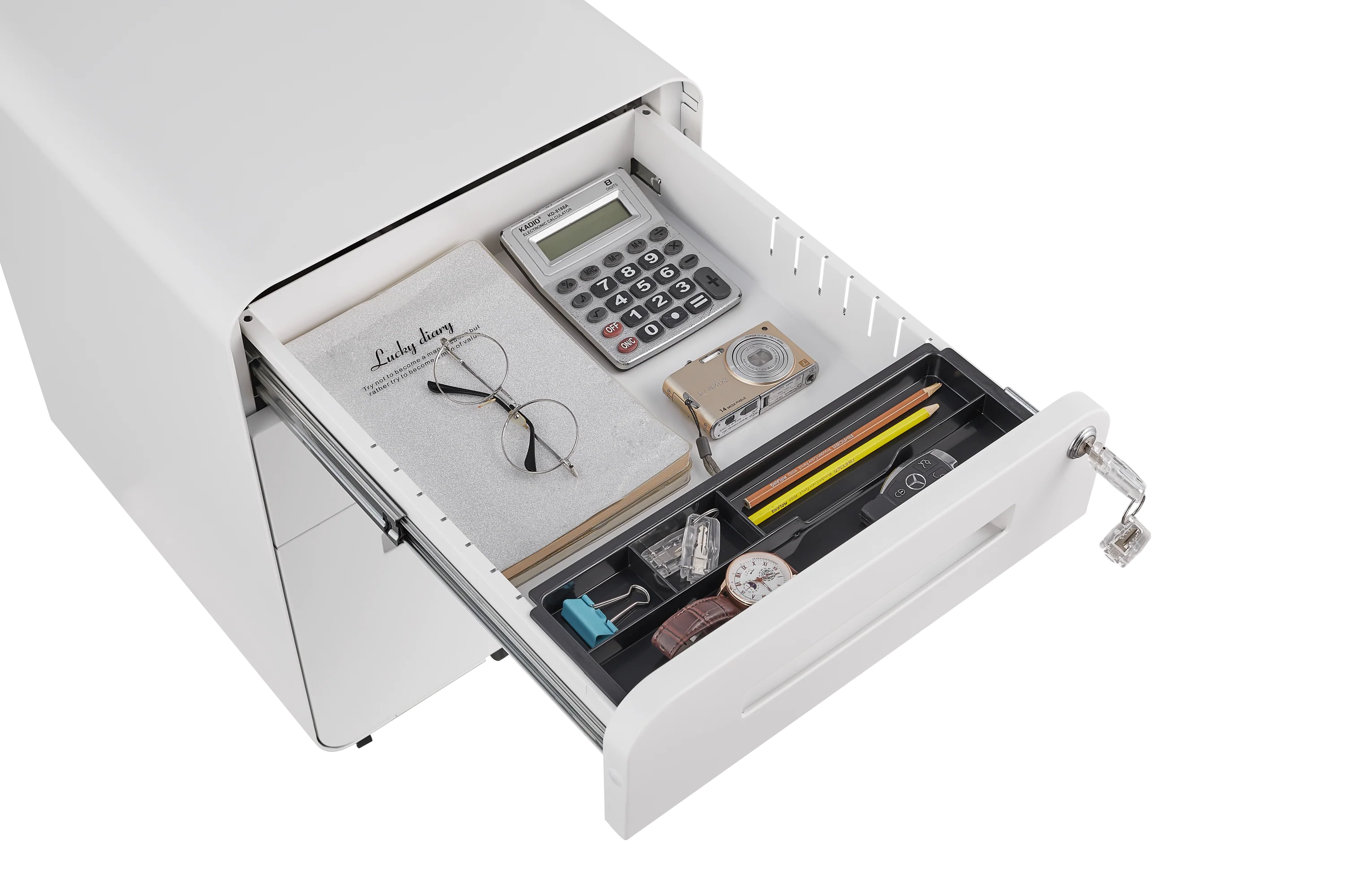 Mobile File Cabinet 3 Drawer Under Desk Legal/A4 Anti-Tilt - White Steel - Image 7