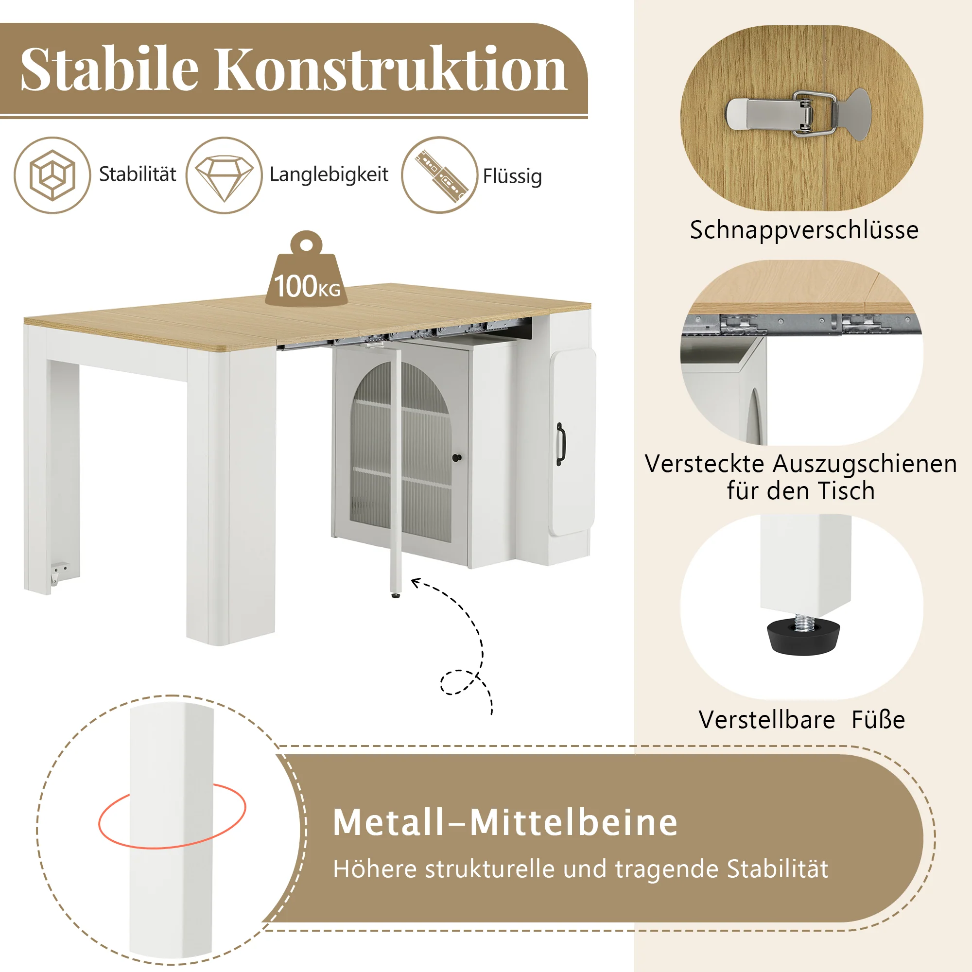 Mobile Kitchen Island Extendable Table Removable Top Power Strips - White - Image 9