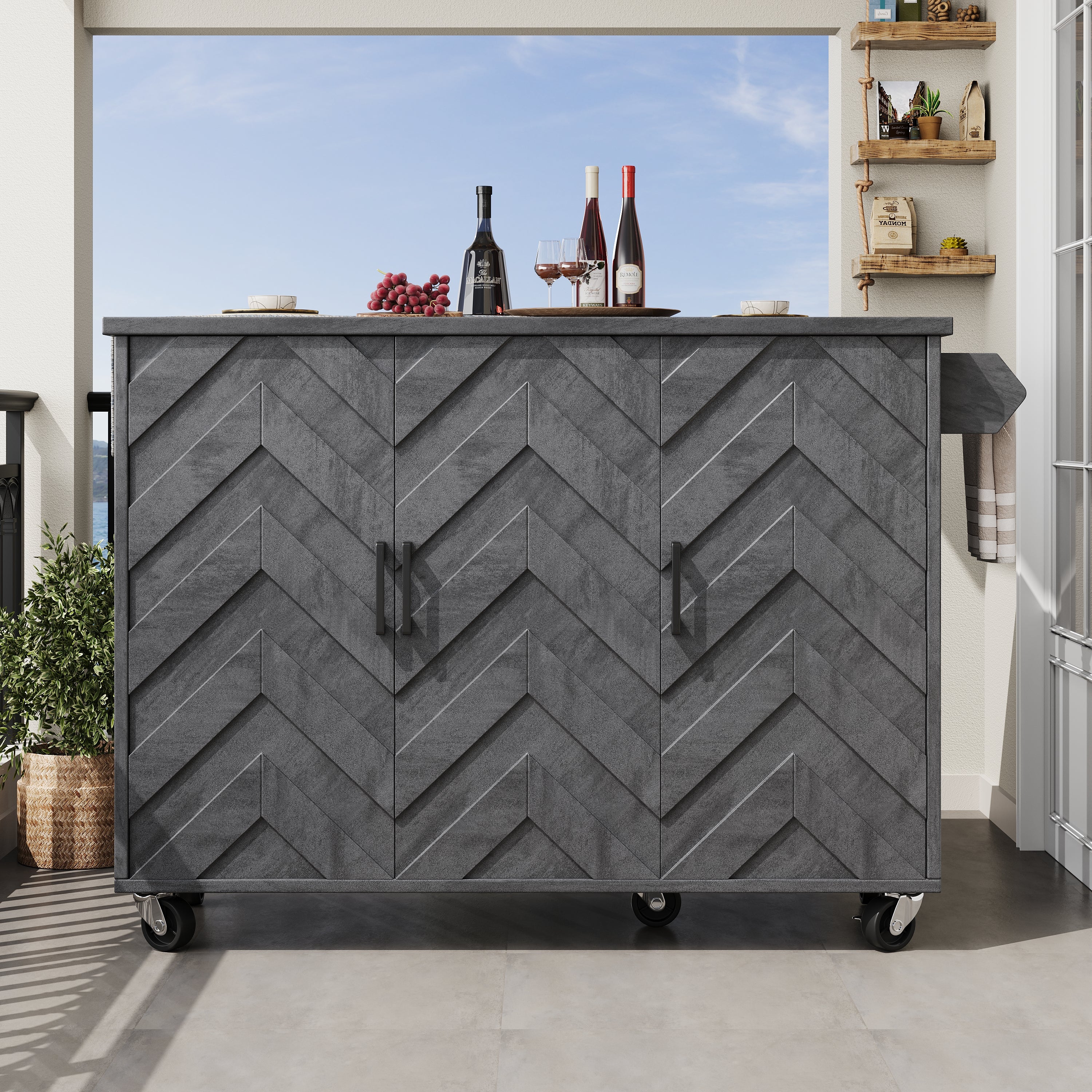 Mobile Kitchen Island Extendable Trolley 3 Drawers Adjustable Shelves - Image 3