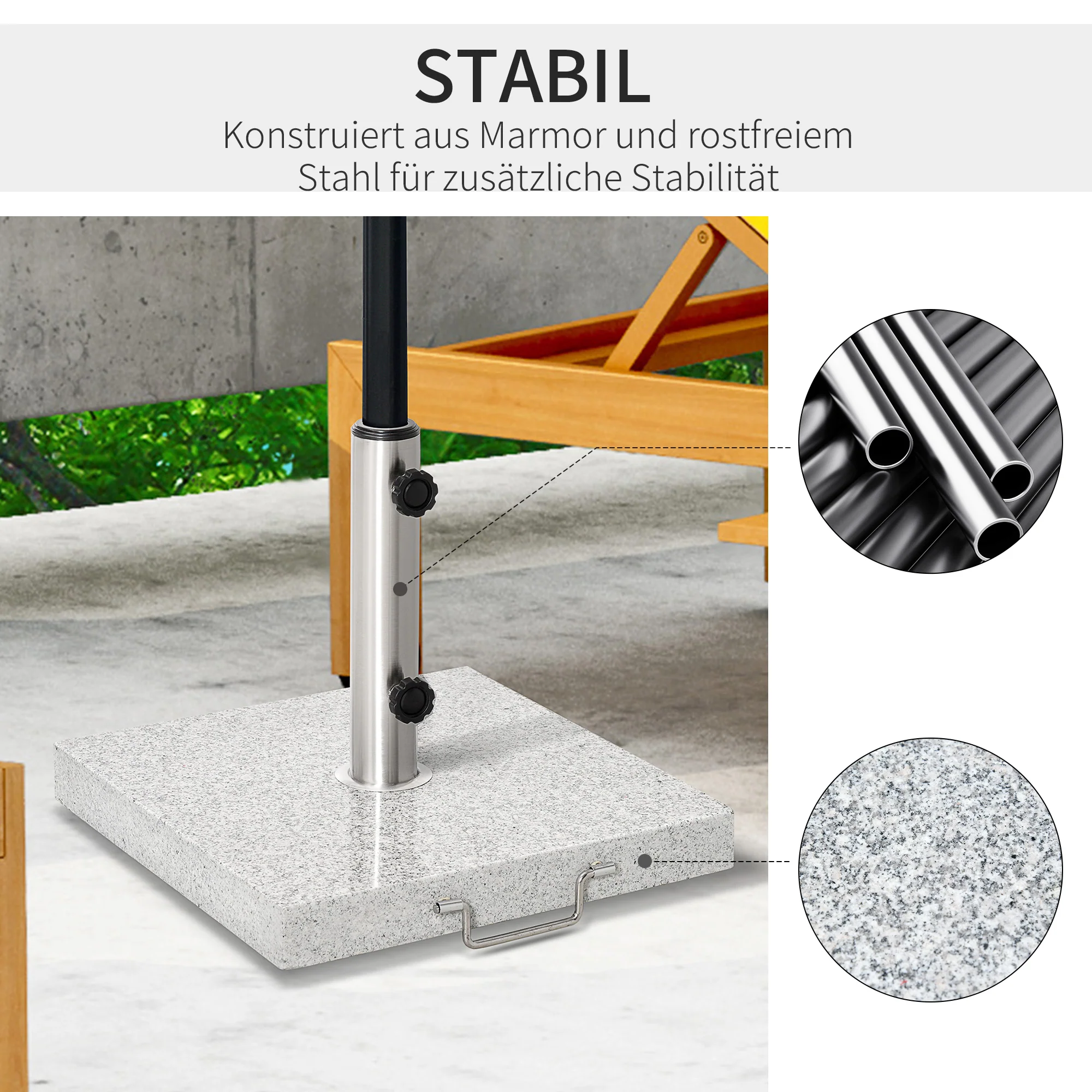 Mobile Parasol Stand, Stable Base 28kg, Marble/Stainless Steel - Image 4