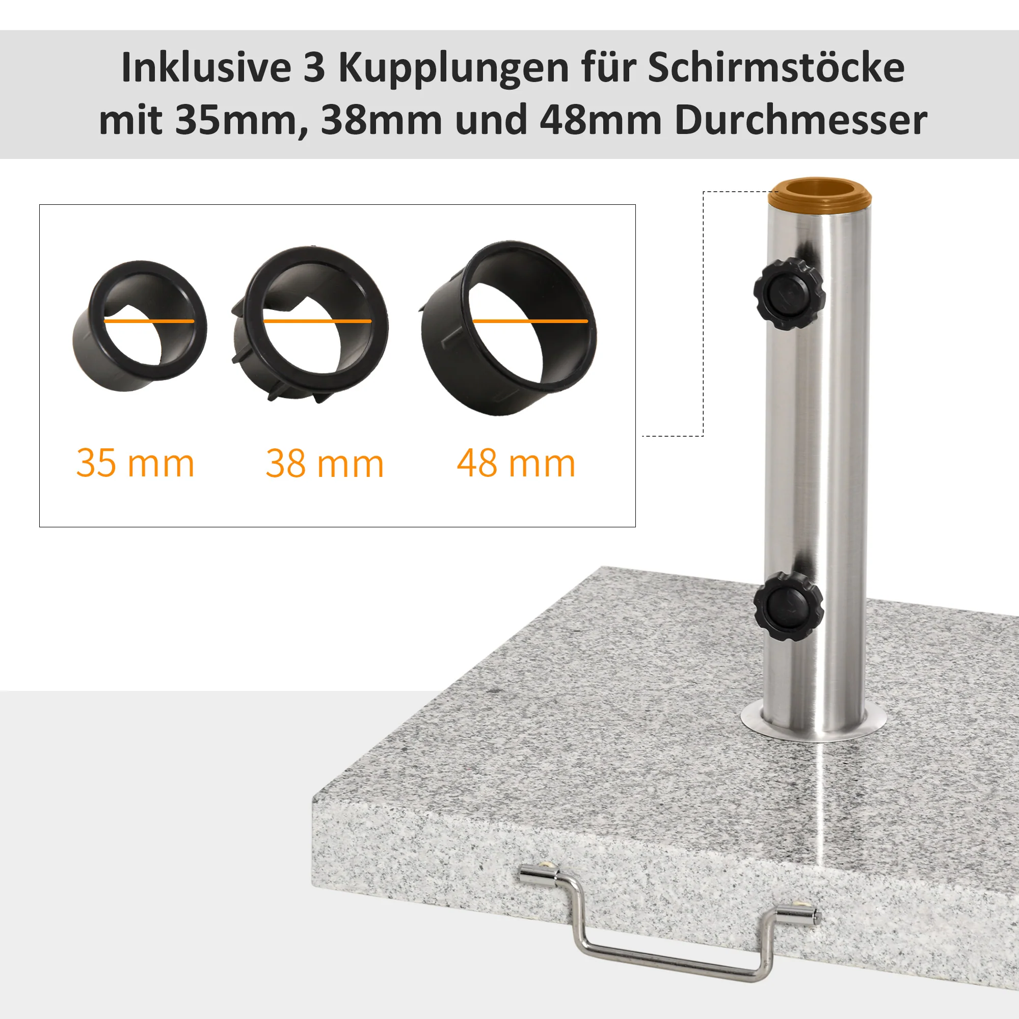 Mobile Parasol Stand, Stable Base 28kg, Marble/Stainless Steel - Image 6