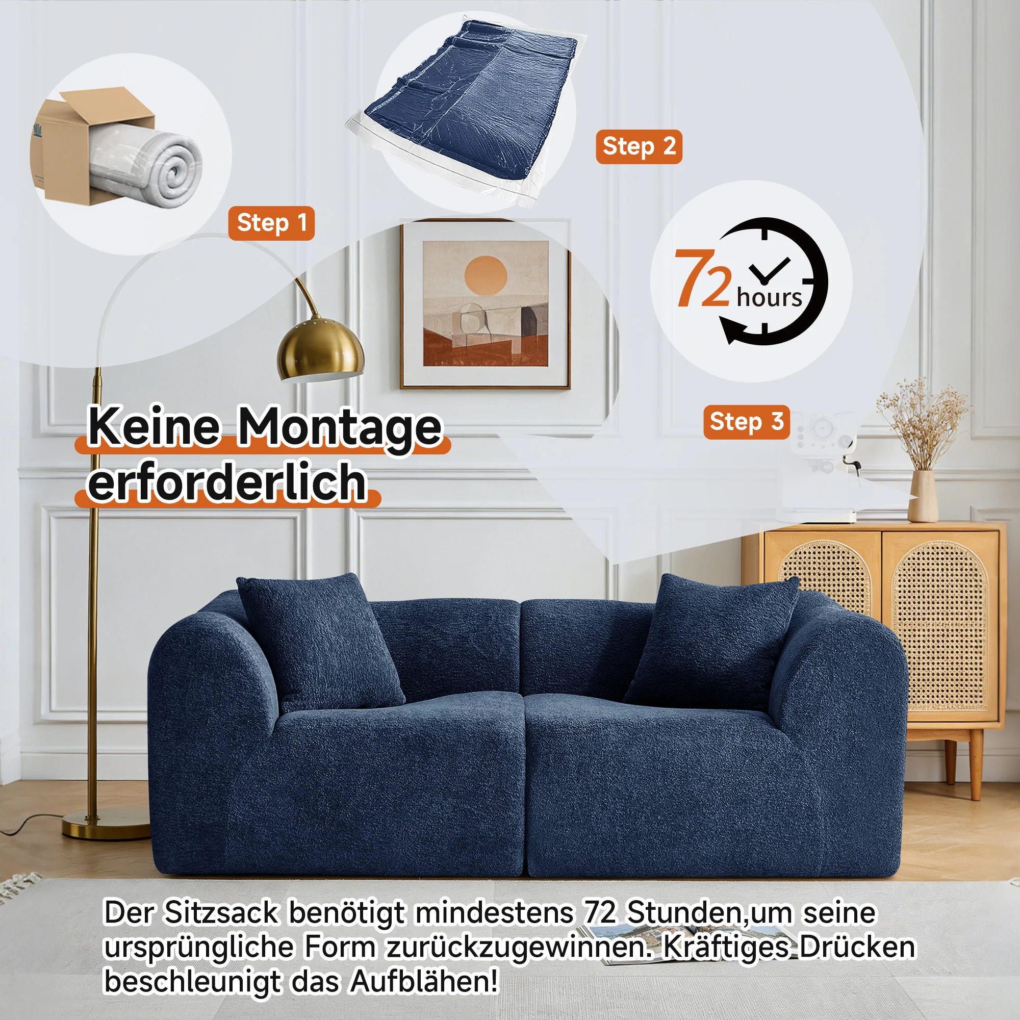 Modern 2-Seater Loveseat Space-Saving Cushions - Velvet - Image 3