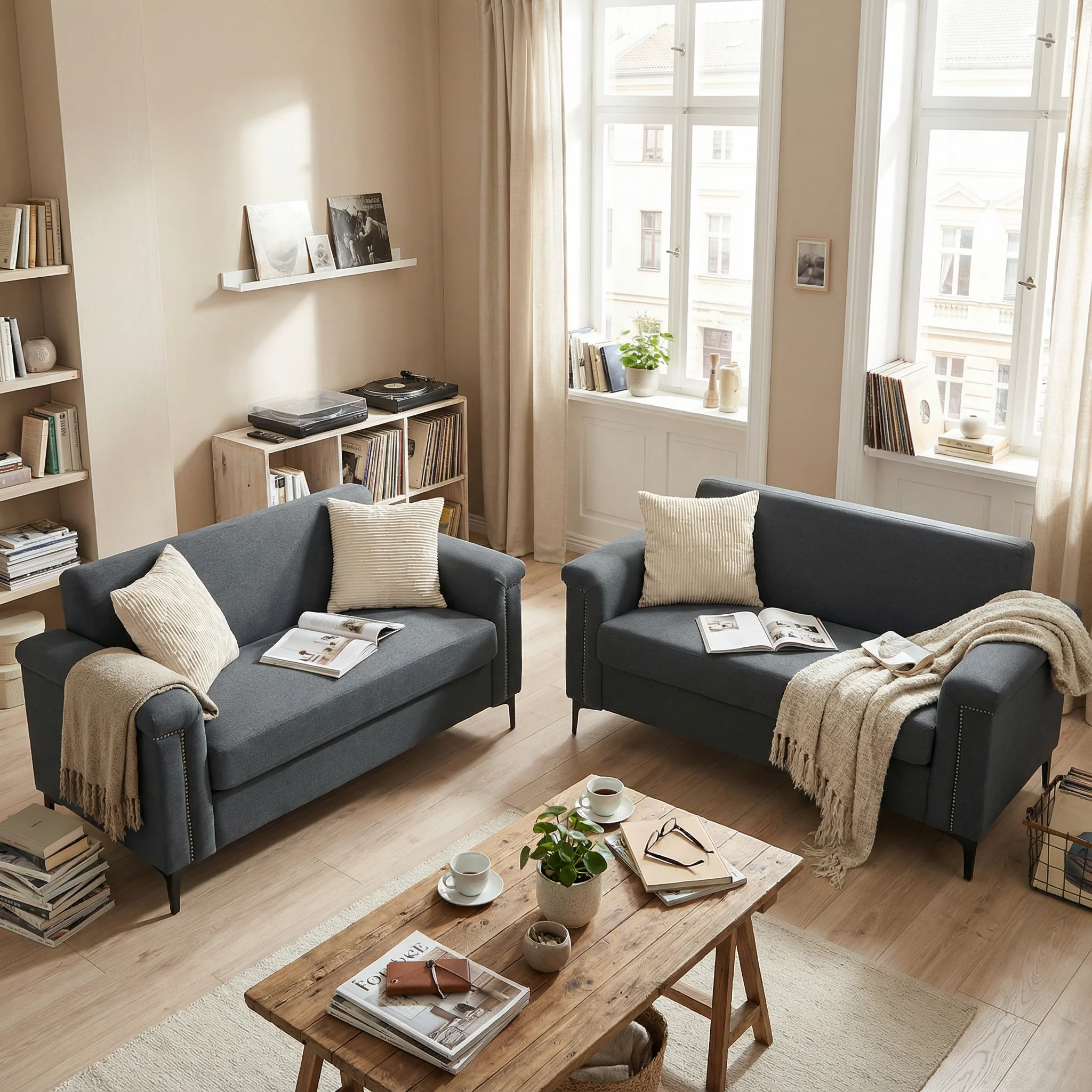 Modern 2-Seater Sofa Set, Space-Saving & Robust - Fabric - Image 2