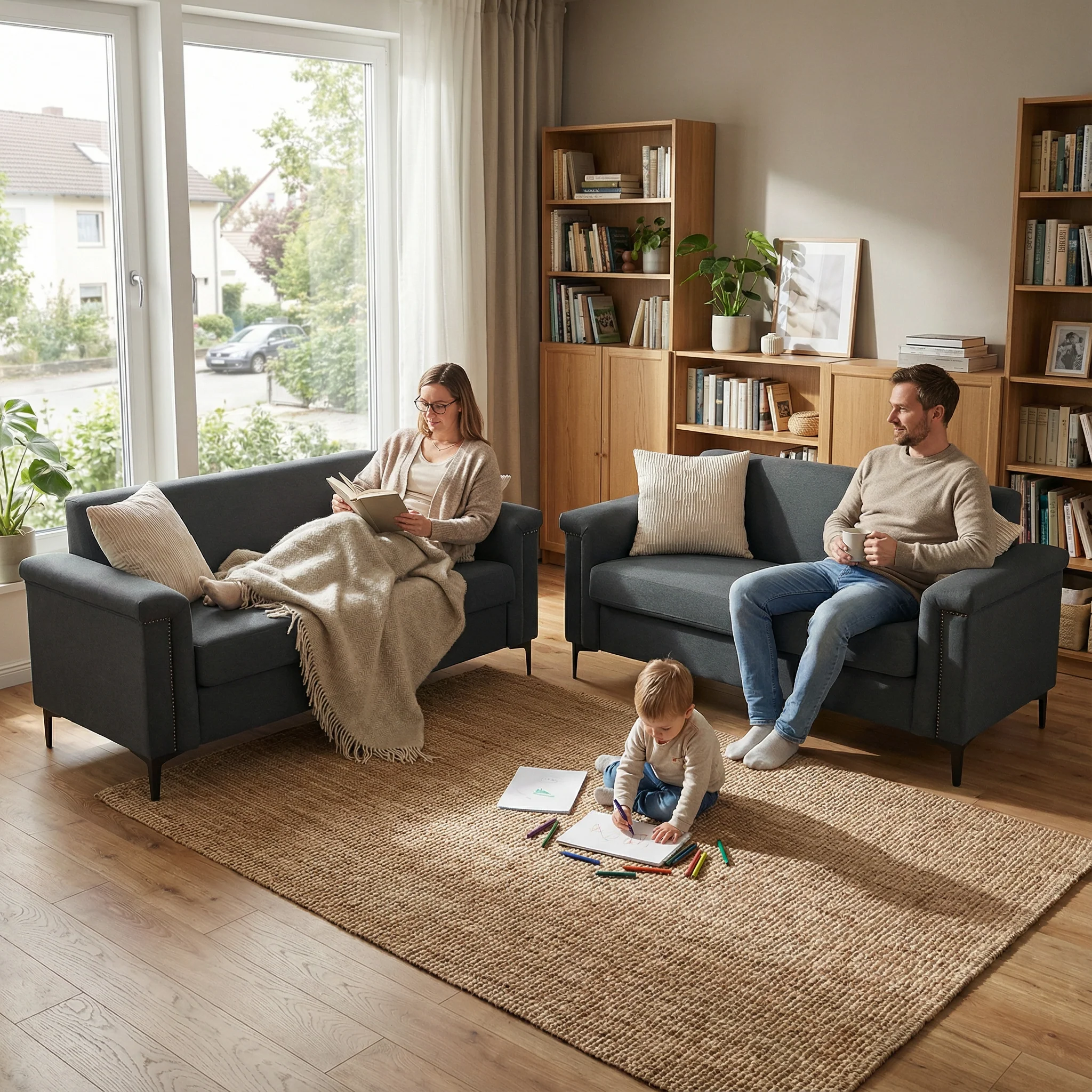 Modern 2-Seater Sofa Set, Space-Saving & Robust - Fabric - Image 4