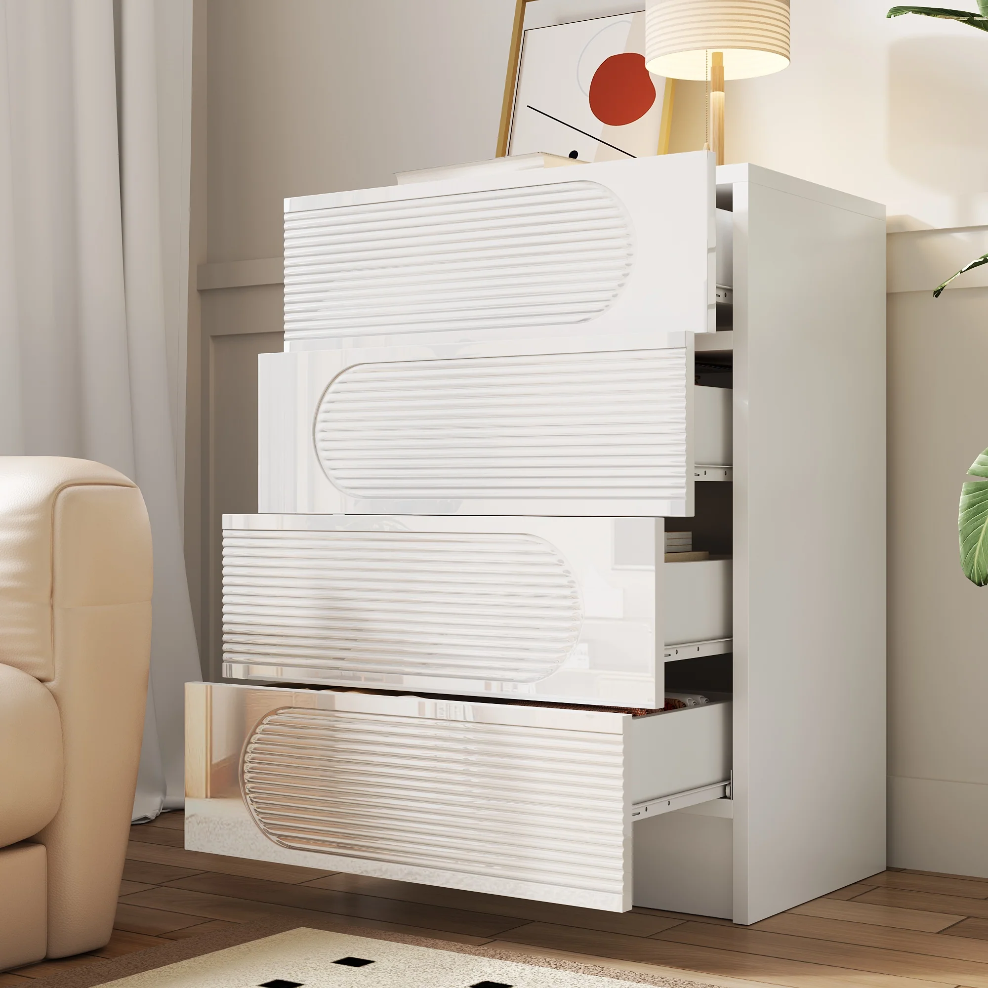 Modern 4-Drawer Storage Cabinet Full Extension Organizer